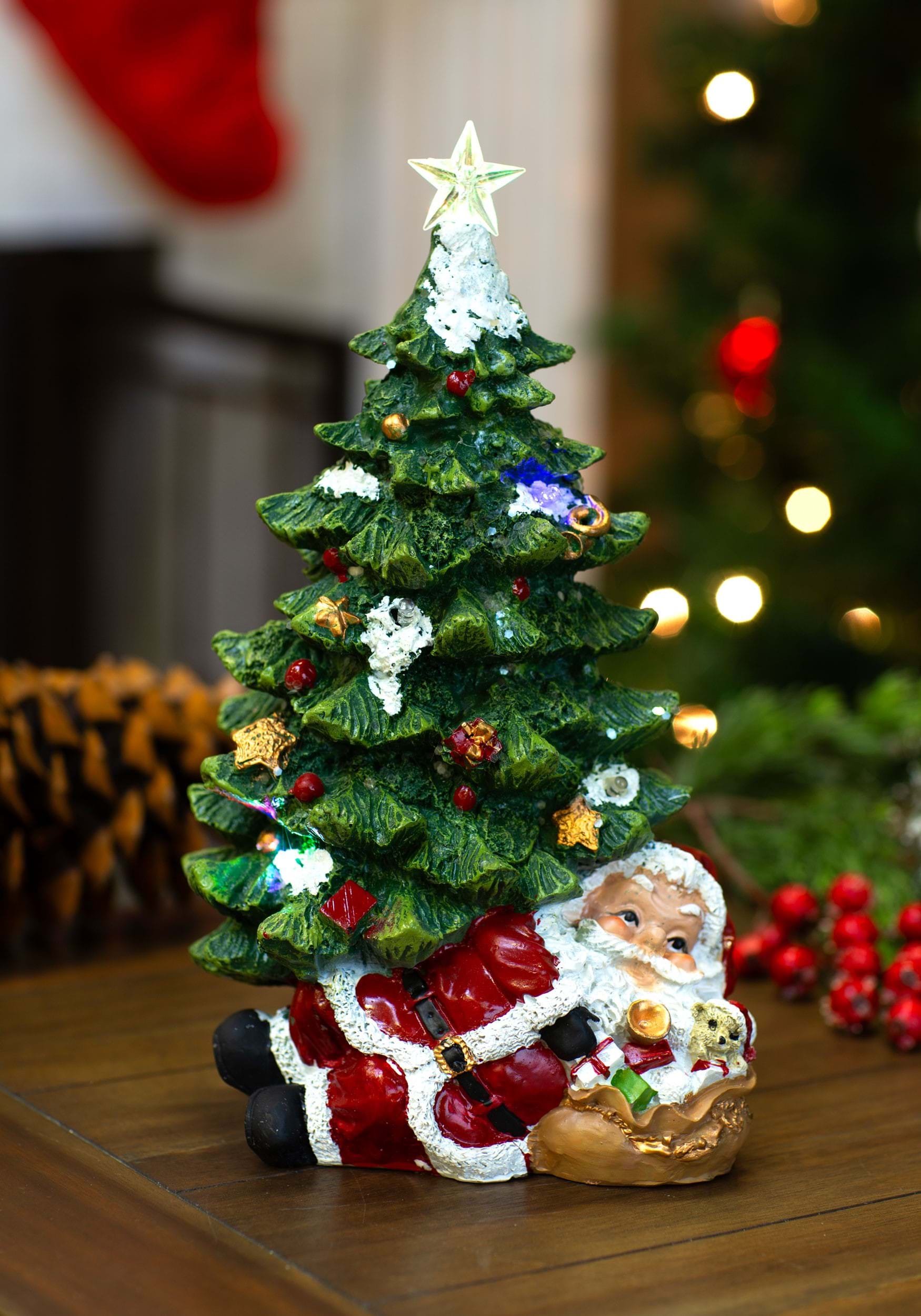 Light Up Resin Santa Under the Christmas Tree Decoration