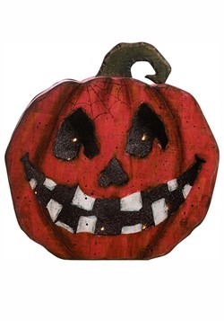 Light Up Wood Jack-O-Lantern Face Pumpkin Halloween Decor