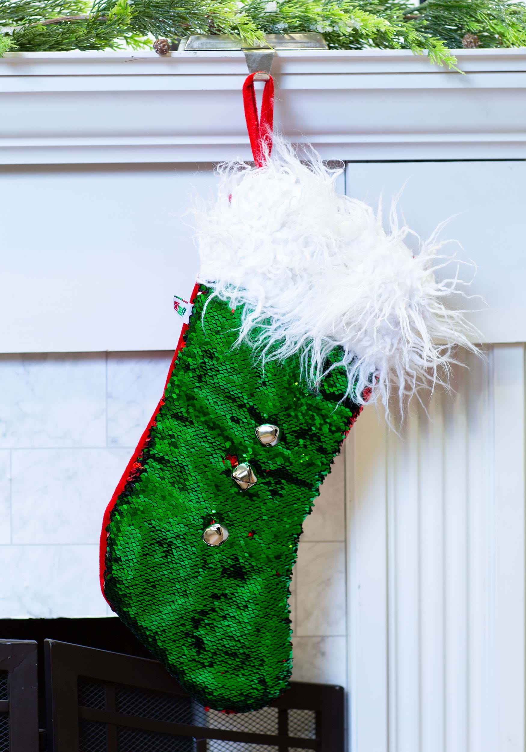 Shiny Reversible Jingle Bell Sequin Stocking
