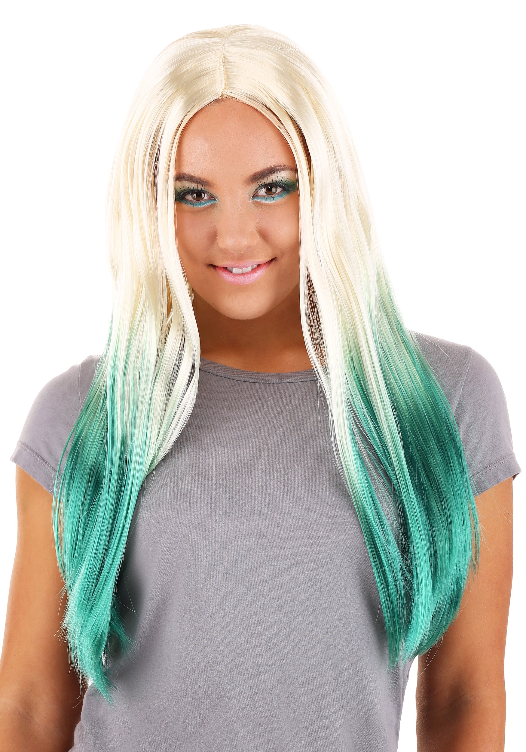 Blonde and Green Ombre Womens Wig