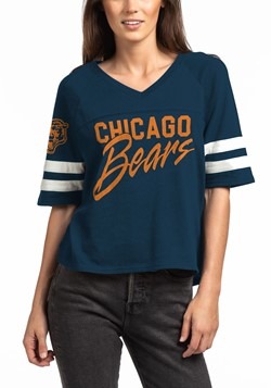 Chicago Bears Womens V-Neck Navy Football Tee