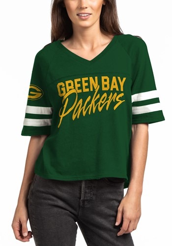 Green Bay Packers Womens V-Neck Hunter Green Football Tee