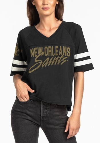 New Orleans Saints Womens V-Neck Black Football Tee