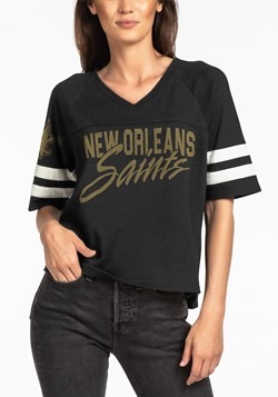 New Orleans Saints Womens V-Neck Black Football Tee