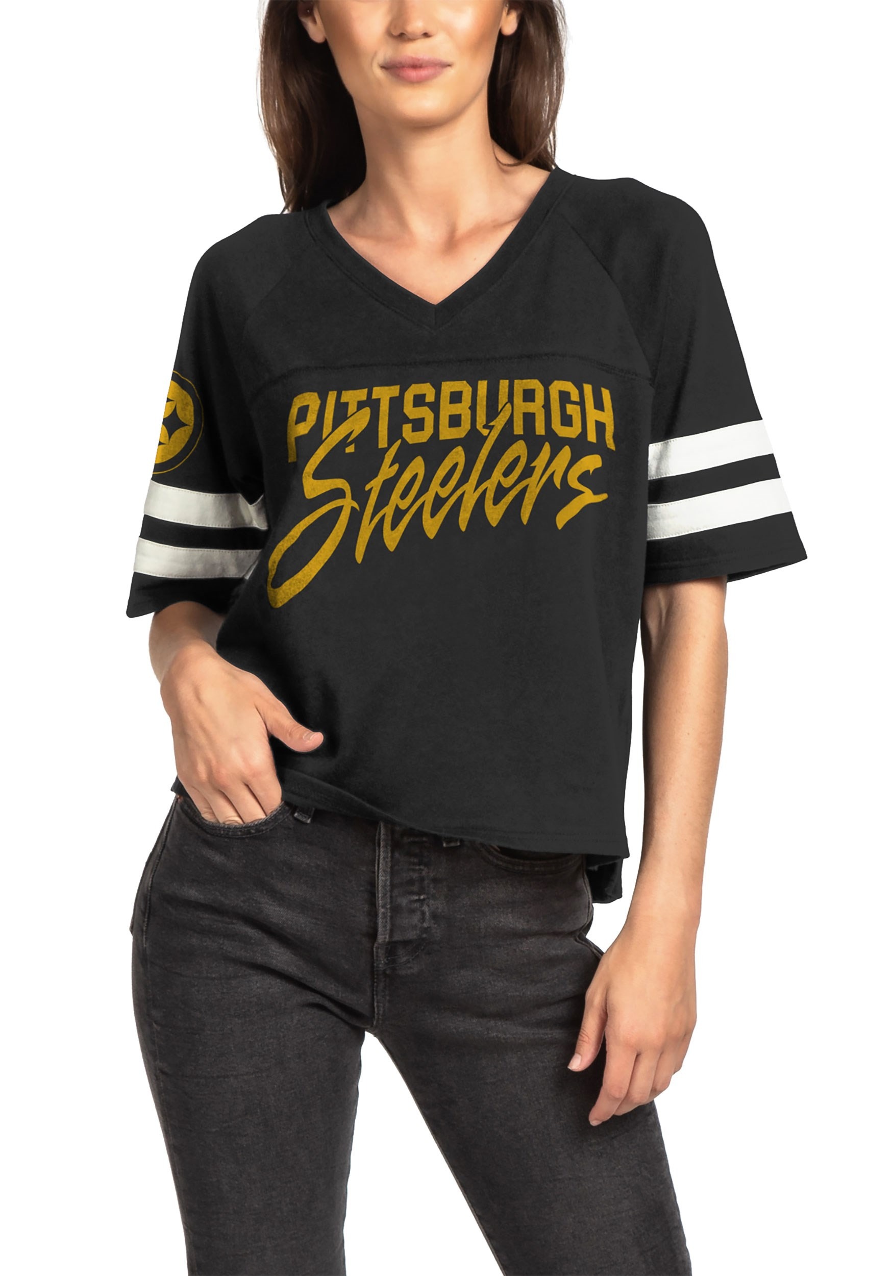 Womens V-Neck Pittsburgh Steelers Black 