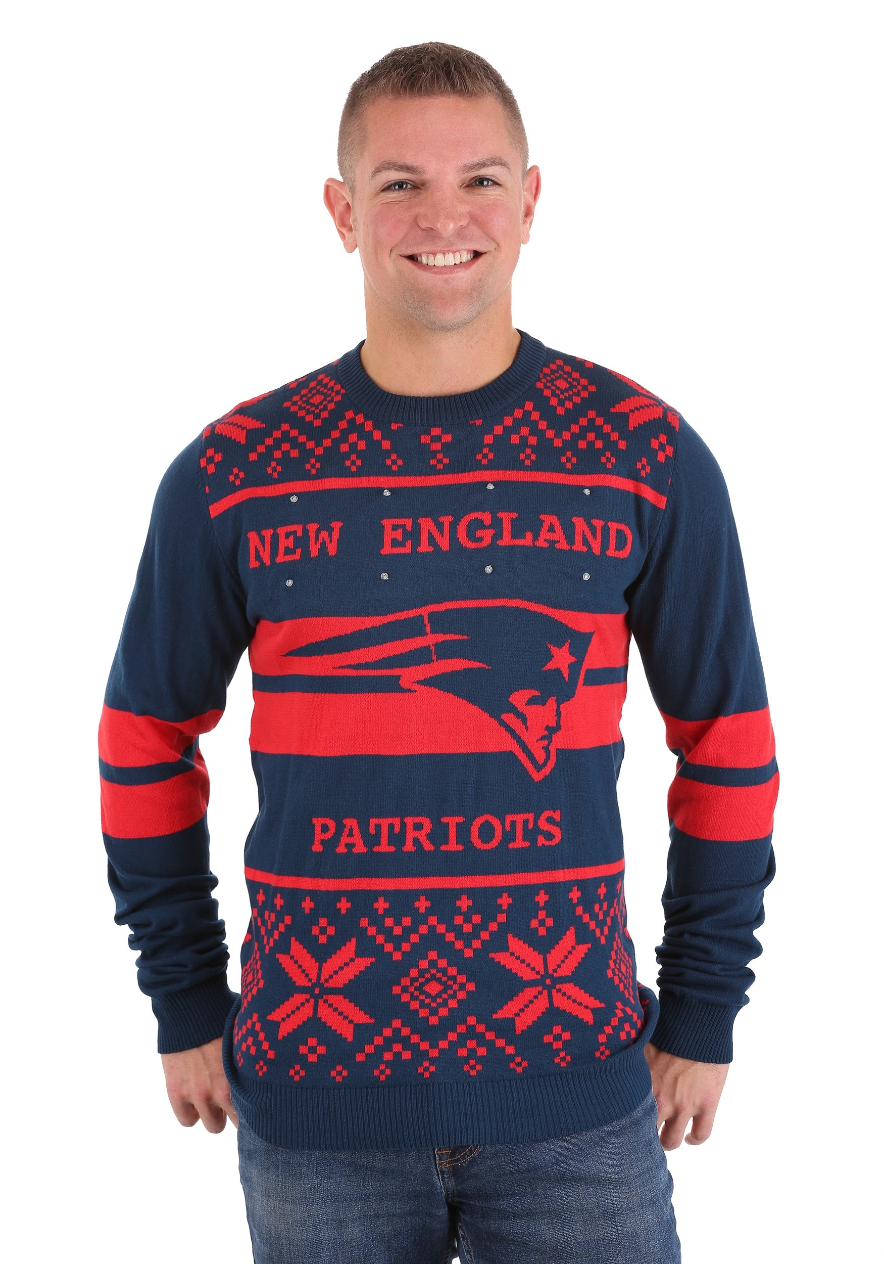 Adult New England Patriots Two Stripe Big Logo Light Up Sweater