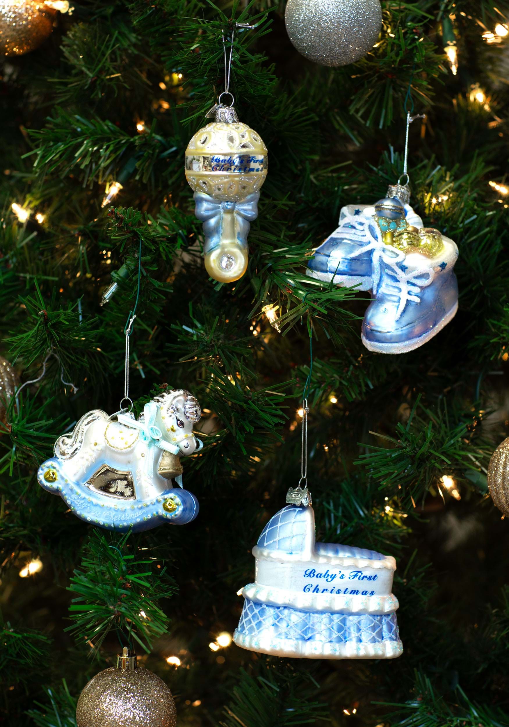 4pc Noble Gems Baby Boy Glass Ornament Set | Christmas Ornaments