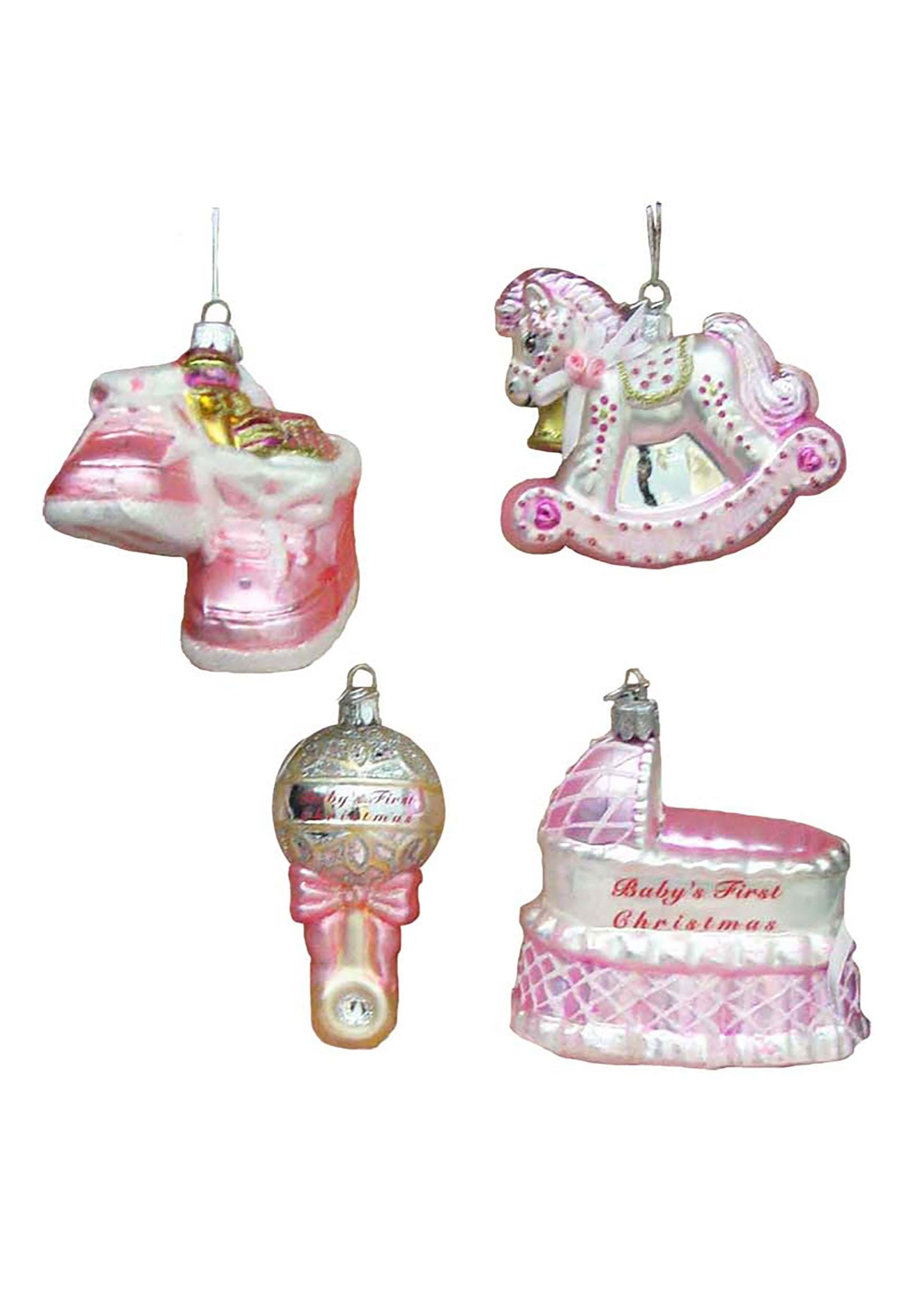 Baby Girl Noble Gems Glass Ornament 4pc Set , Christmas Ornaments