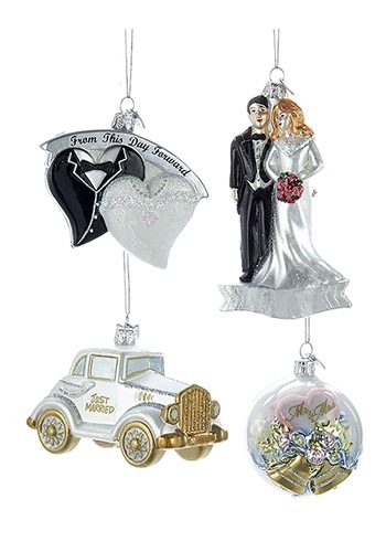 Noble Gems Glass Wedding 4pc Ornament Set