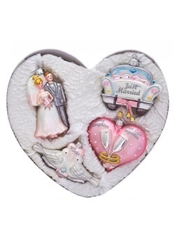 Noble Gems Glass Heart Shapped Wedding 4Pc Ornament Set