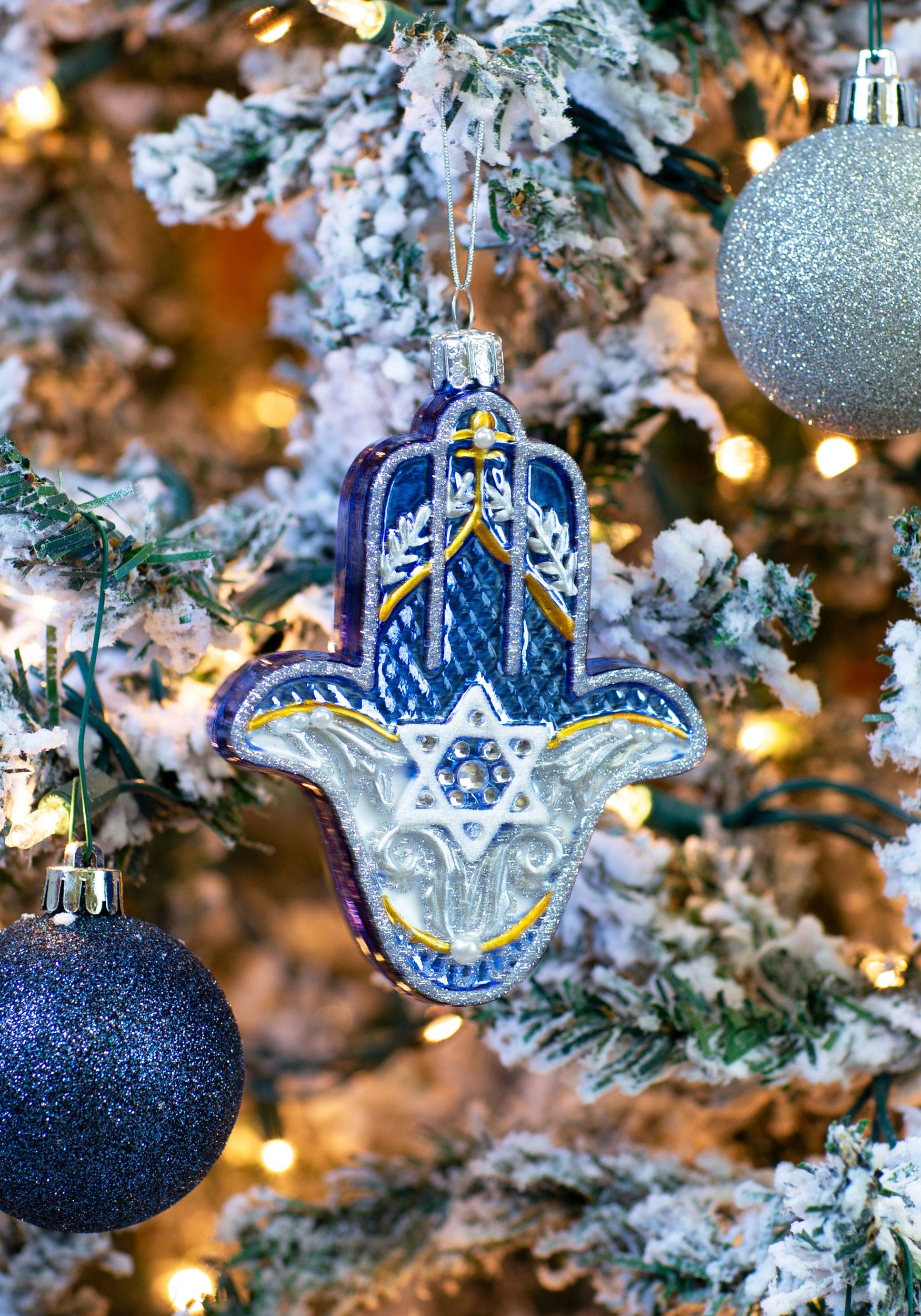 Hamsa Noble Gems Glass Hand Hanukkah Ornament