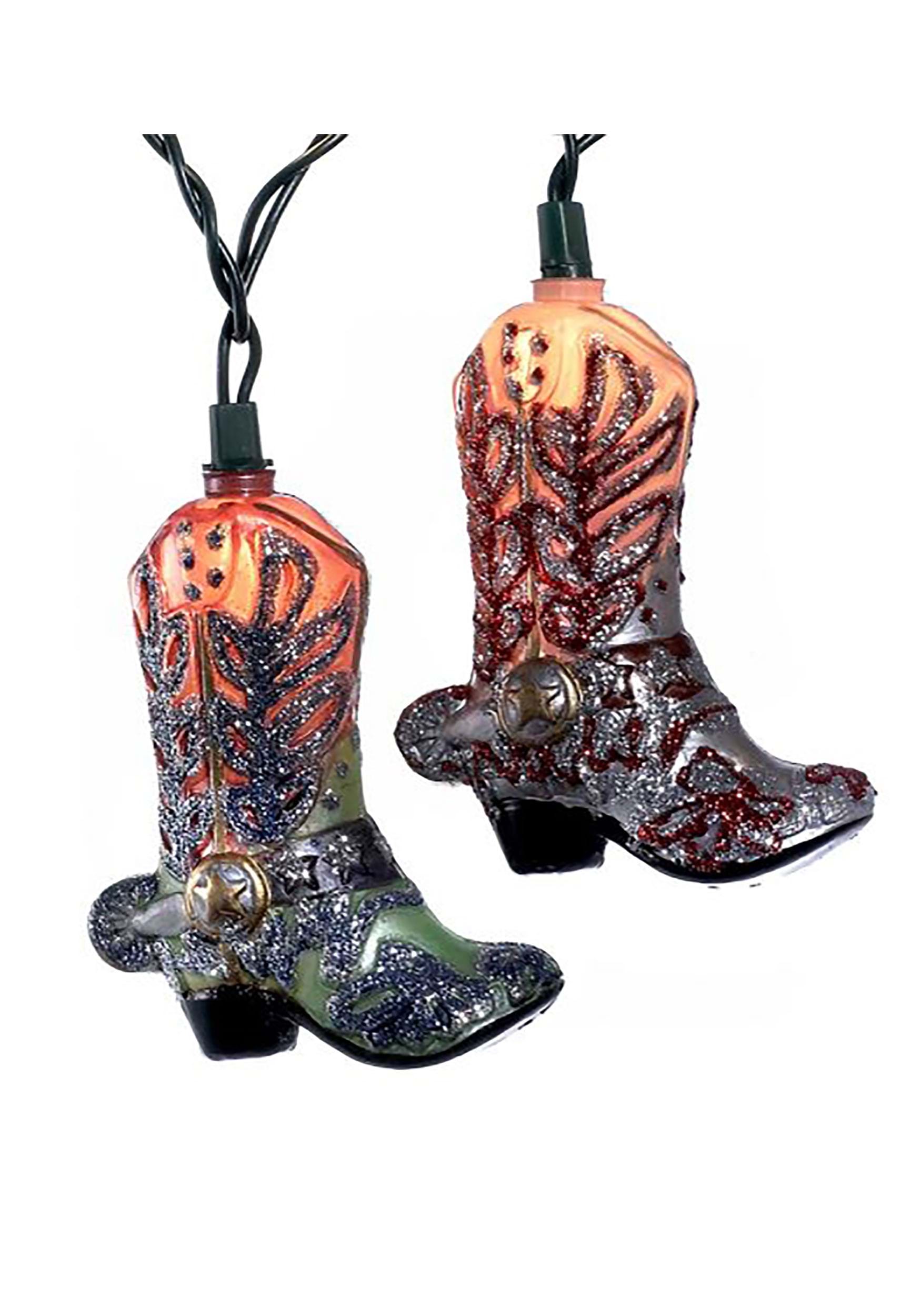 Set Of 10 Glittery Cowboy Boots Light Set