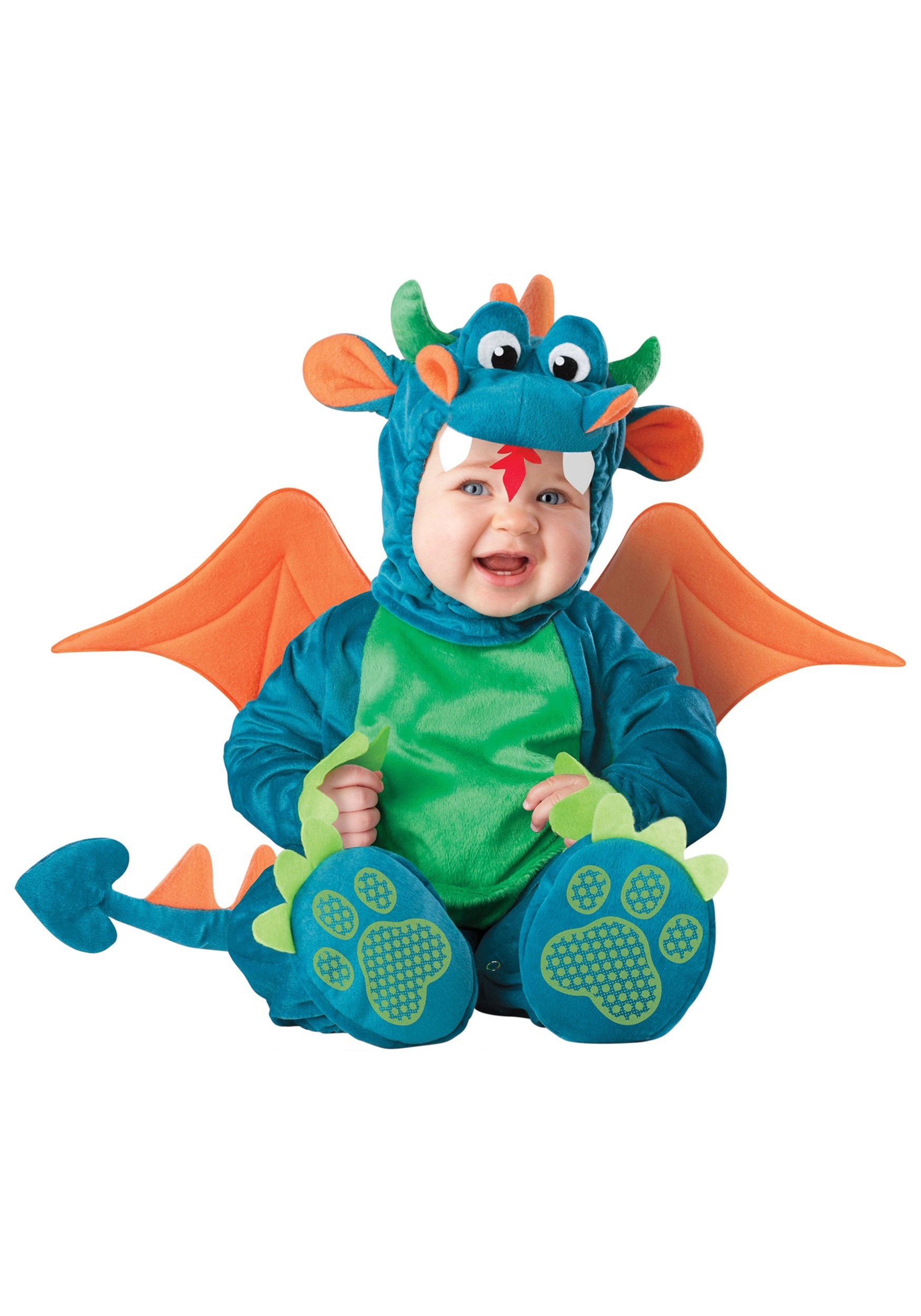 Photos - Fancy Dress Character In  Plush Dragon Costume for Babies Green/Orange/Blue IN6 