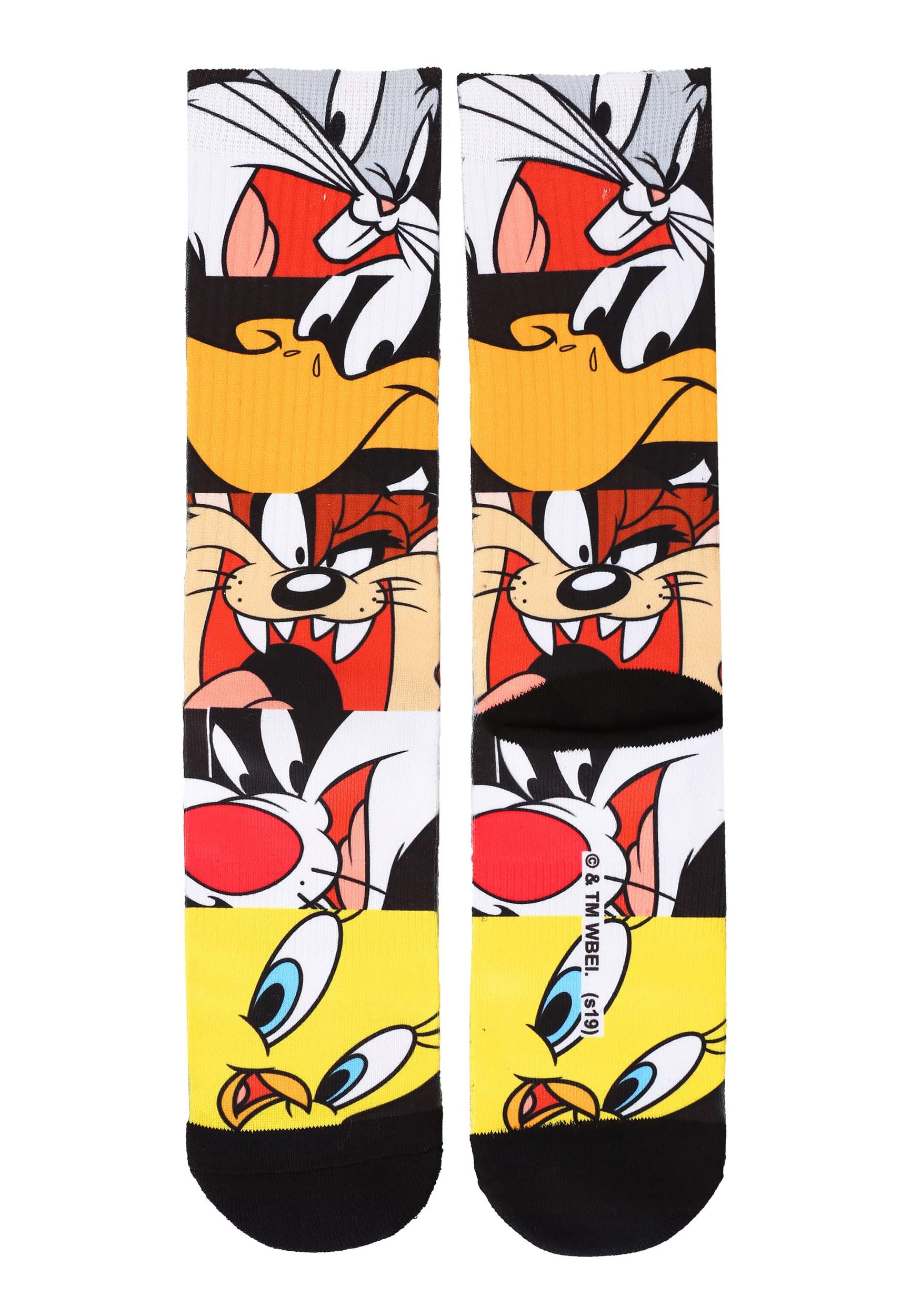Looney Tunes Cartoon Character Heads Sublimated Socks