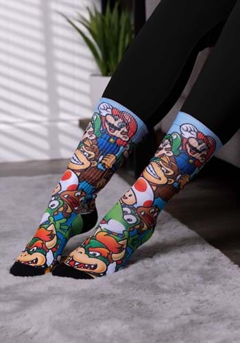 Mario Brothers Stacked Characters Sublimated Socks New