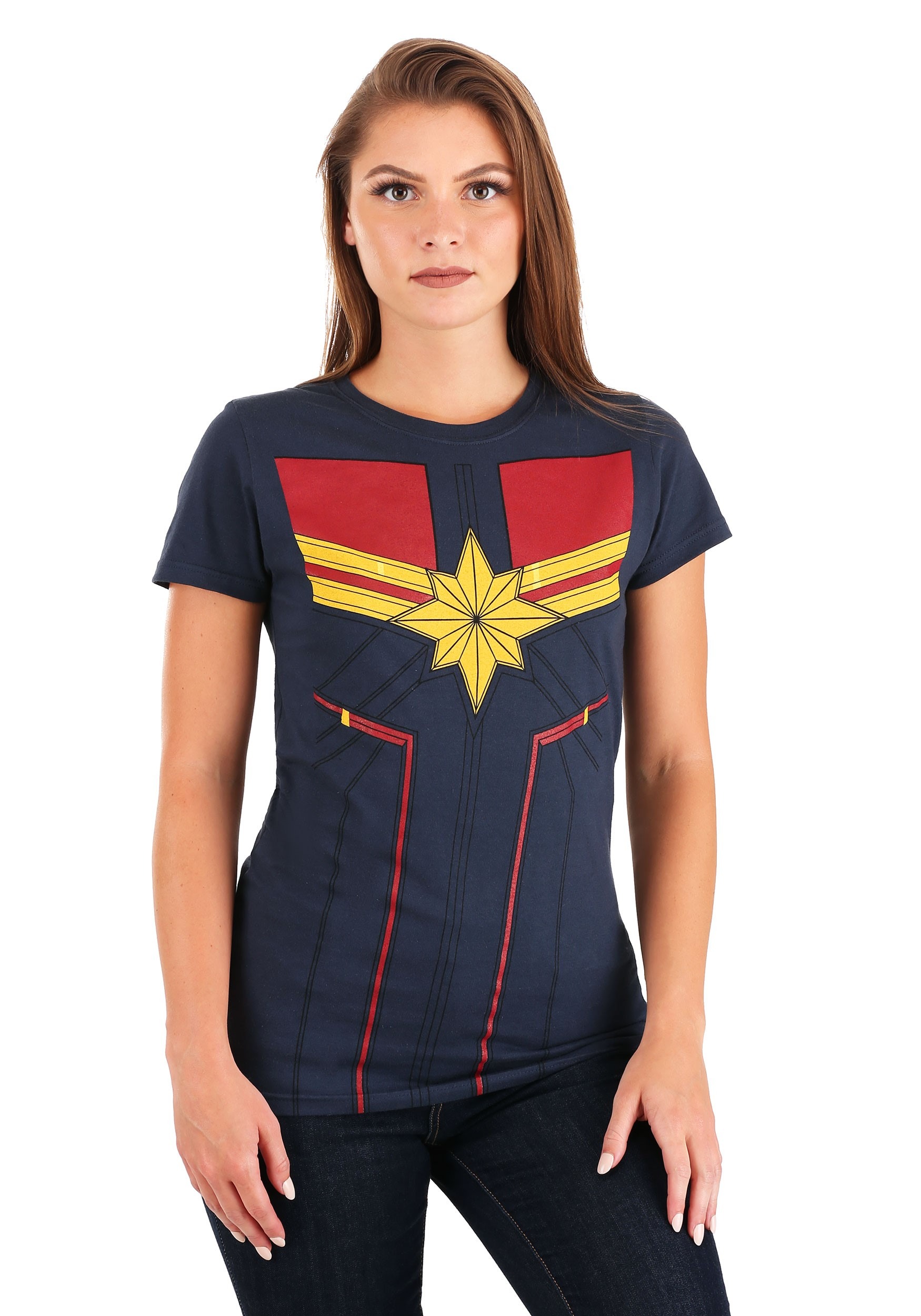 Marvel Women's Captain Marvel emblème sur la poitrine lavée Coupe Boyfriend T-Shirt 