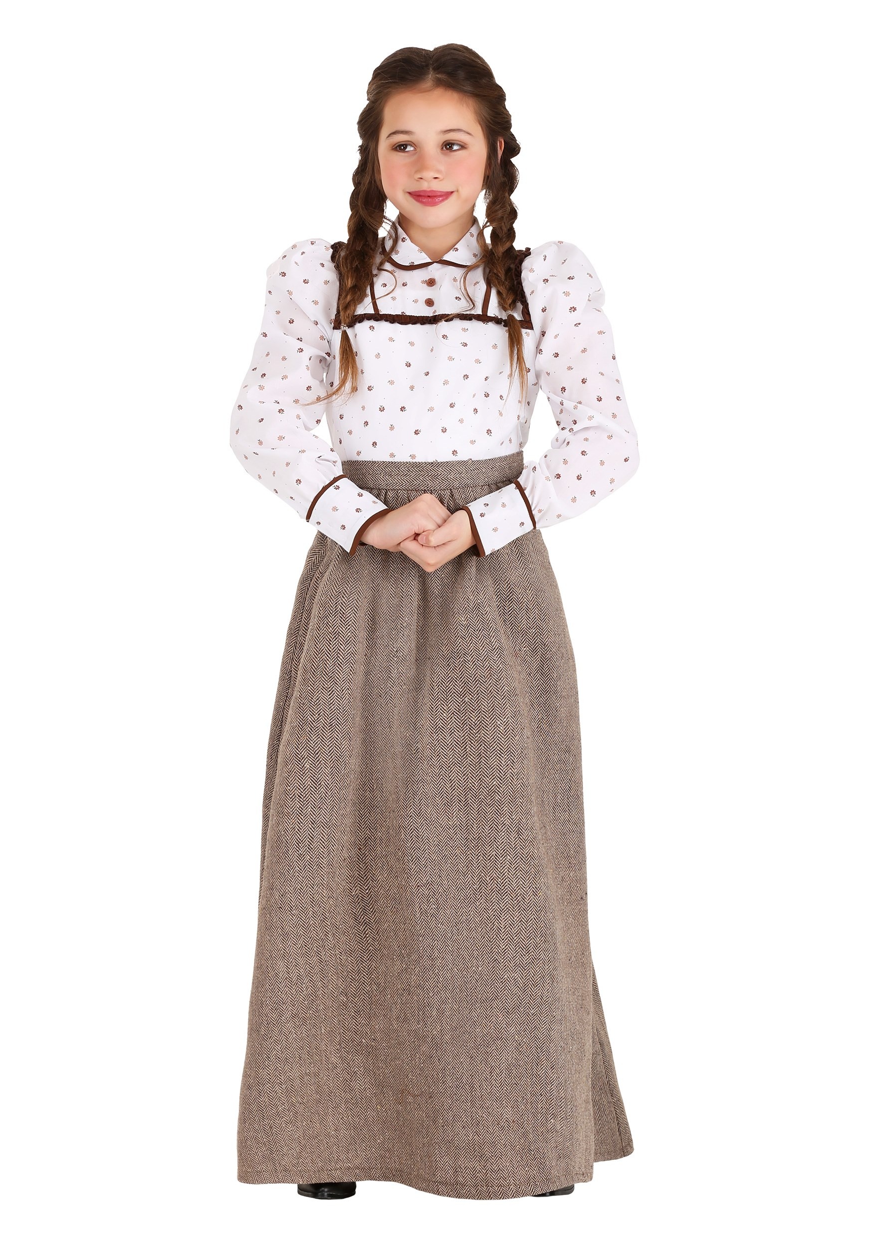 Photos - Fancy Dress Westward FUN Costumes Girl's  Pioneer Costume Brown/White FUN1304CH 