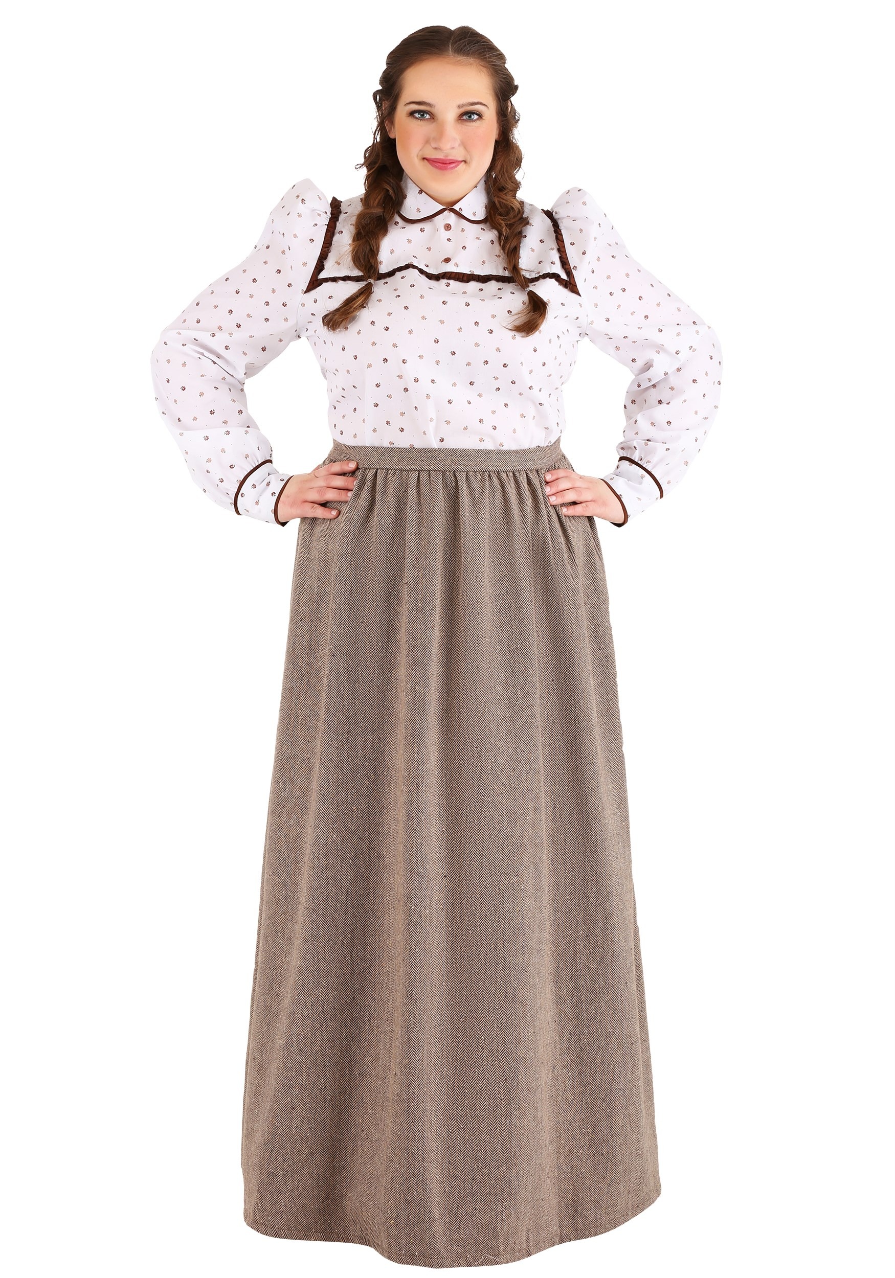 Photos - Fancy Dress Westward FUN Costumes Women's Plus Size  Pioneer Costume Brown/White FU 