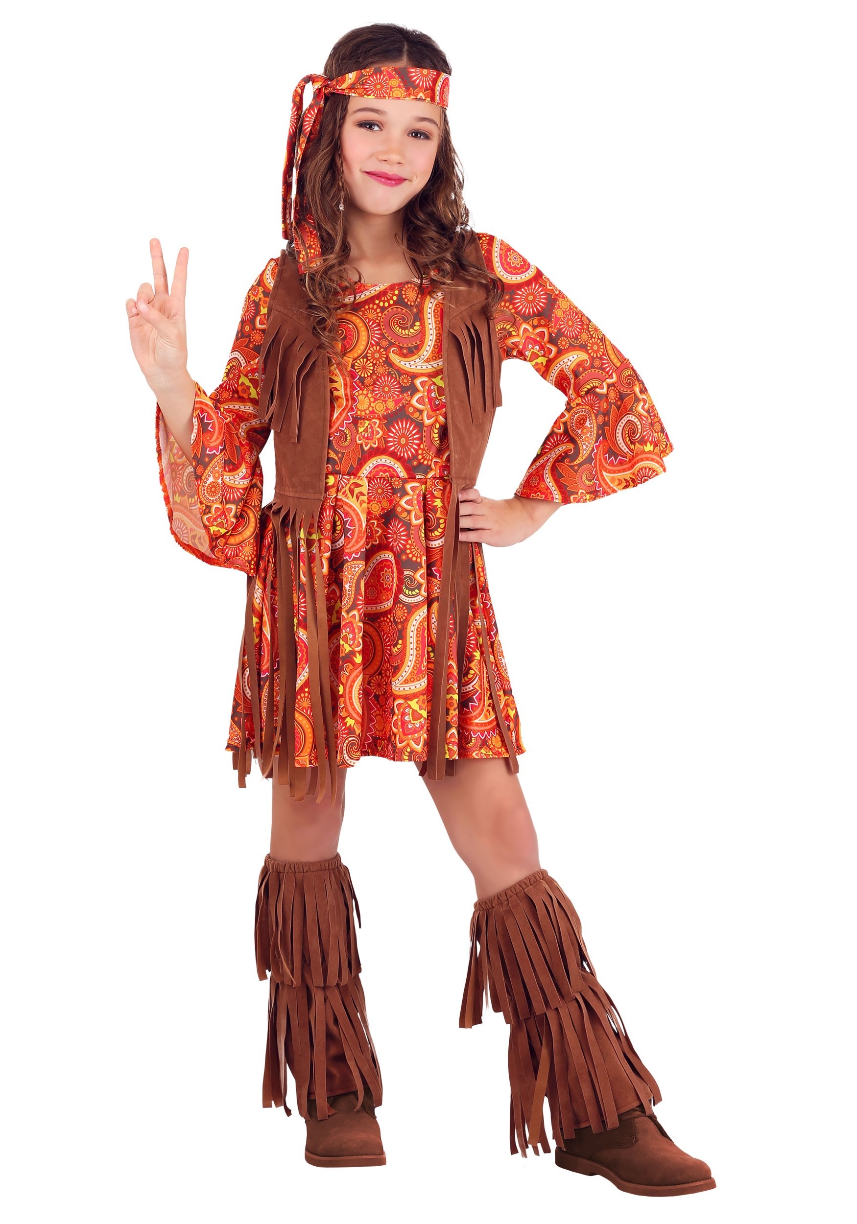 Photos - Fancy Dress FUN Costumes Girl's Fringe Hippie Costume Yellow/Orange FUN0364CH