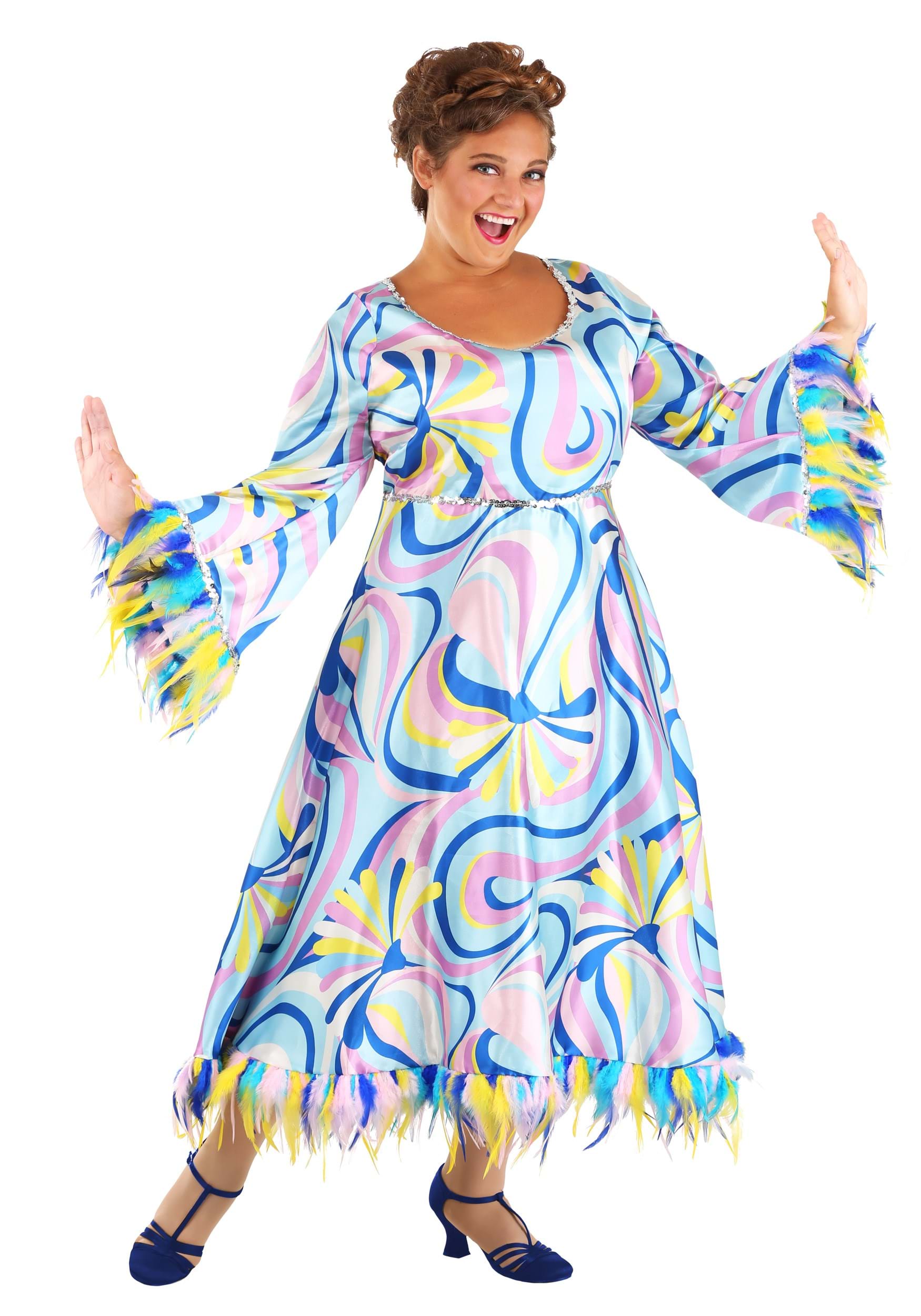 Photos - Fancy Dress FUN Costumes Adult 60's Mama Plus Size Costume Dress | Decade Costumes Blu