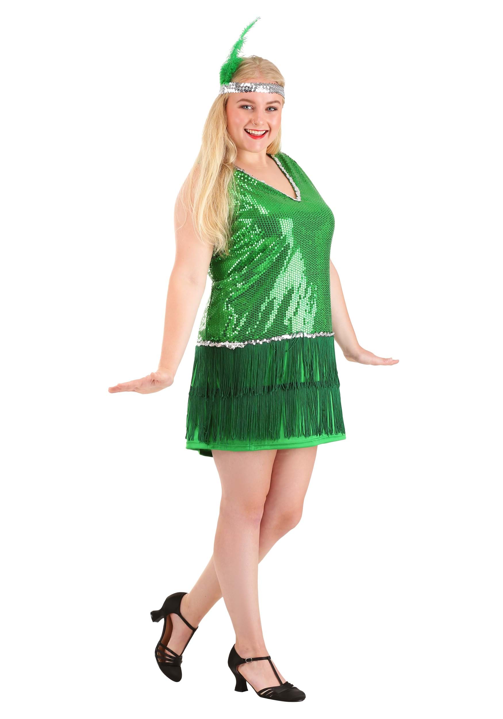 Photos - Fancy Dress Emerald FUN Costumes Plus Size Women's  Flapper Costume Green/Gray FUN0 