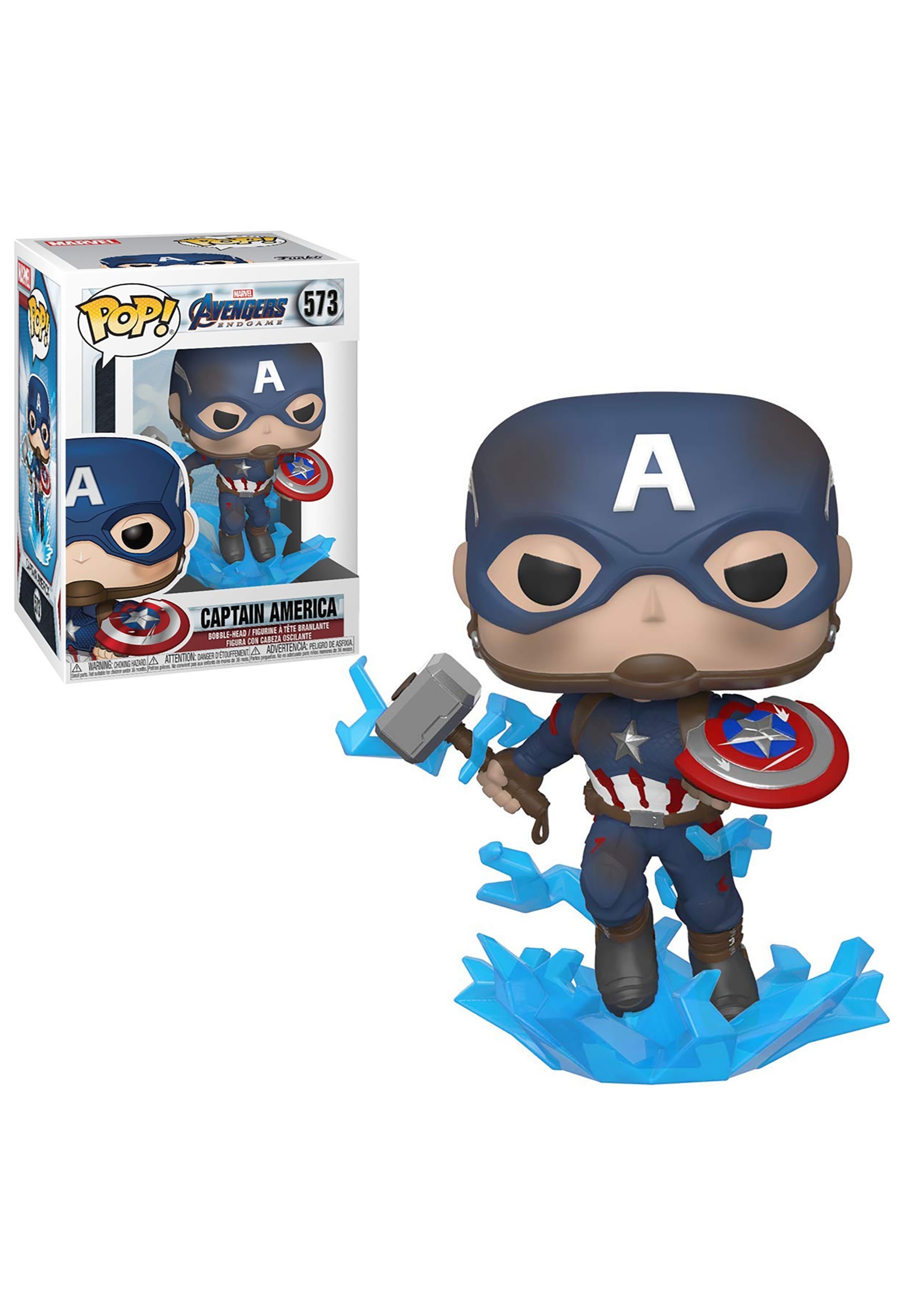 Funko POP! Marvel: Endgame- Captain America w/ Broken Shield & Mjoinir Figure