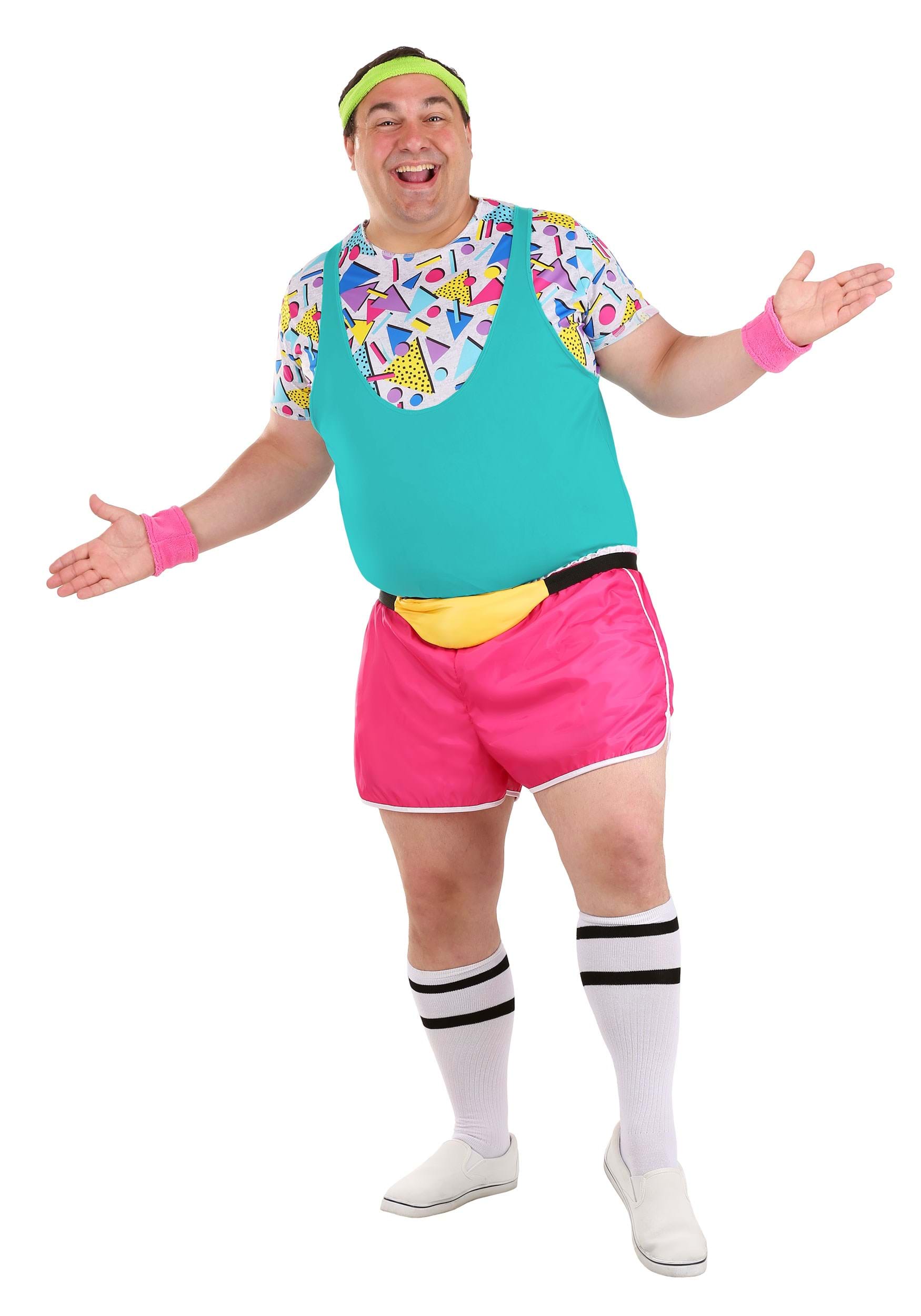 Photos - Fancy Dress Work FUN Costumes Plus Size  It Out 80s Costume for Men Pink/Blue/Y 
