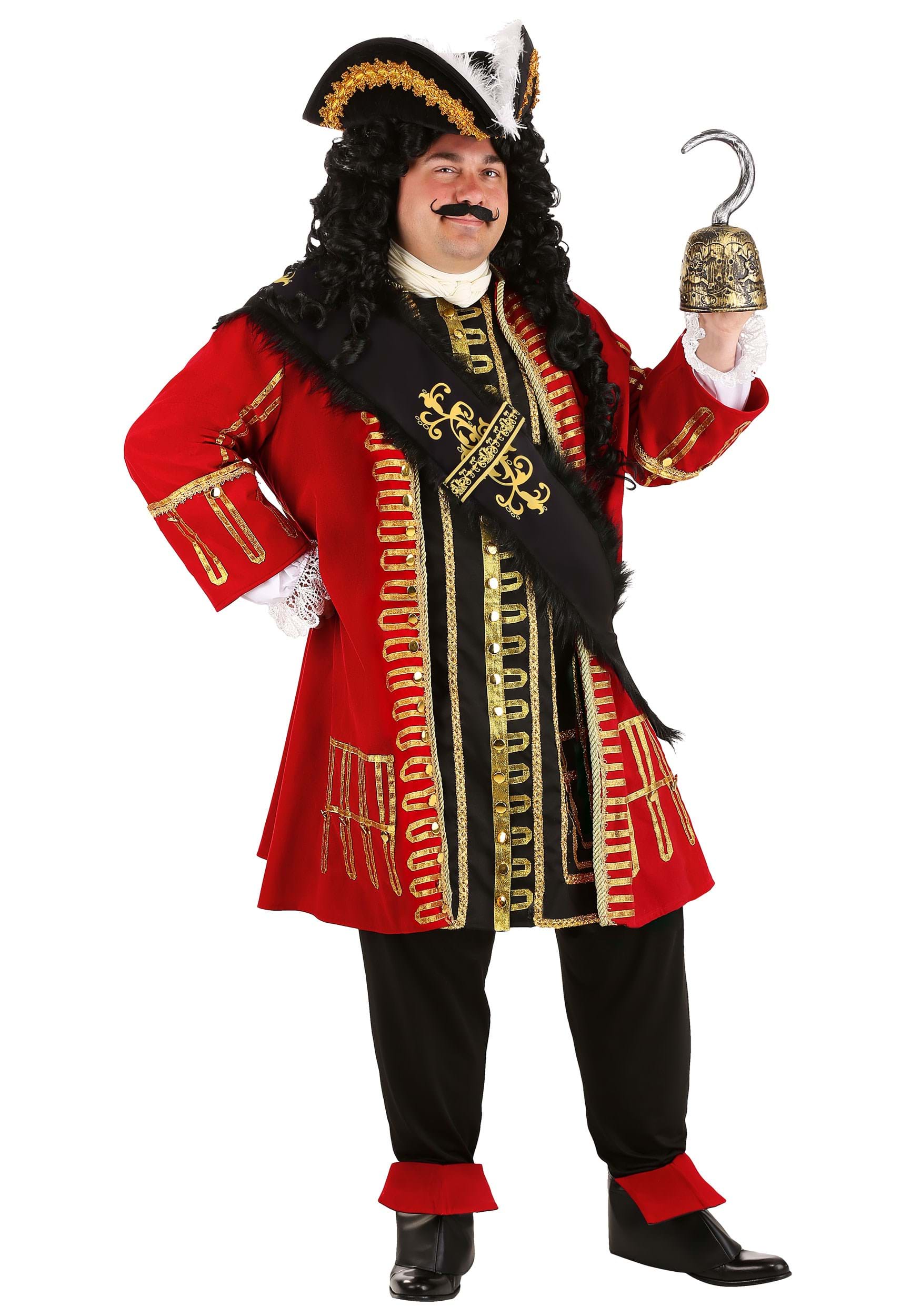 Men's Plus Size Elite Captain Hook Costume | Adult | Mens | Black/Orange/Red | 4X | FUN Costumes