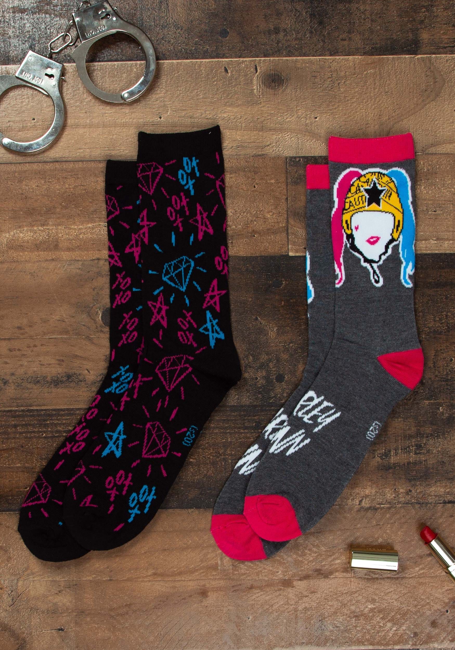 Harley Quinn Casual Charcoal Crew Socks 2 Pair Pack