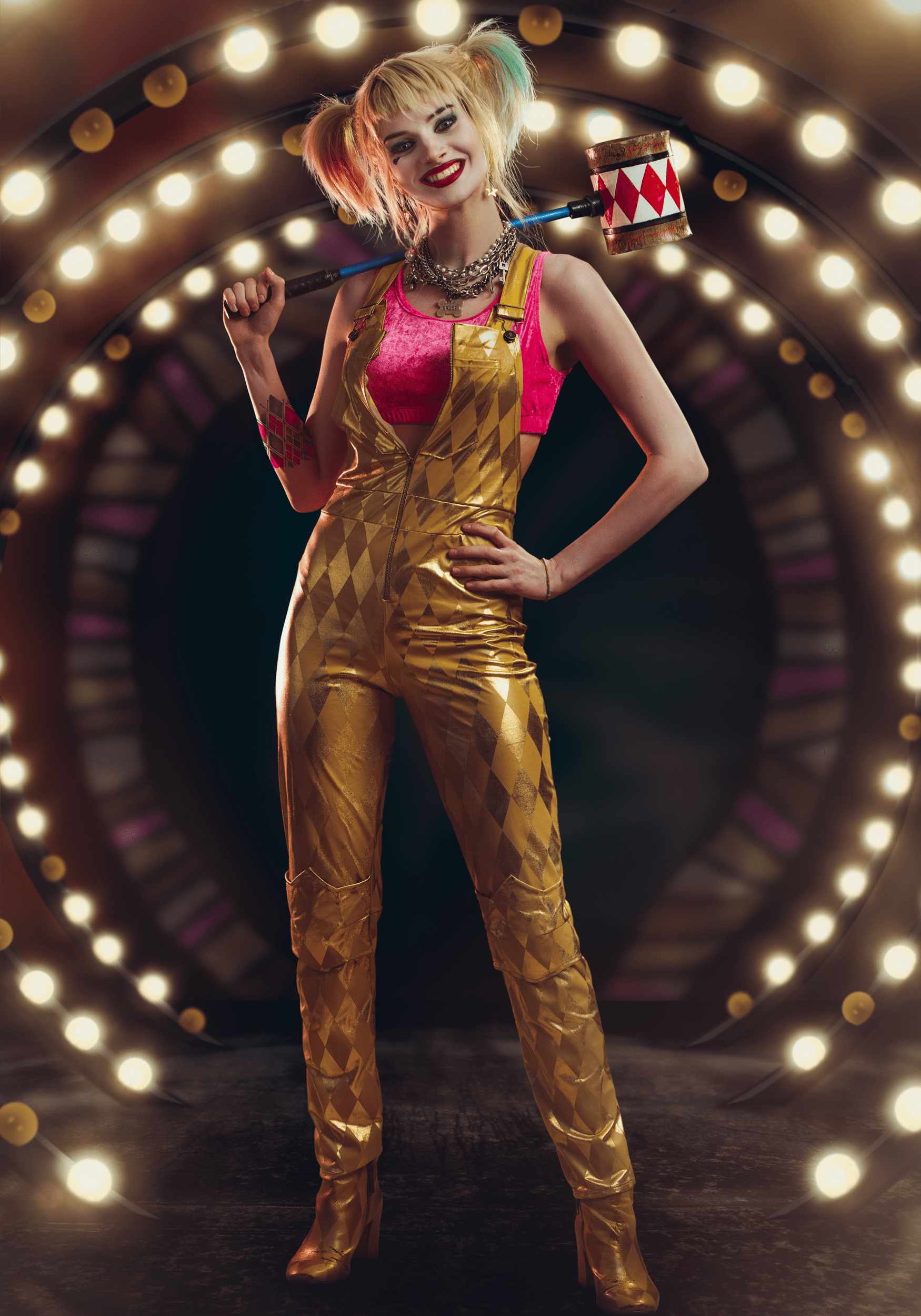 Harley Quinn Gold Overalls Costume for