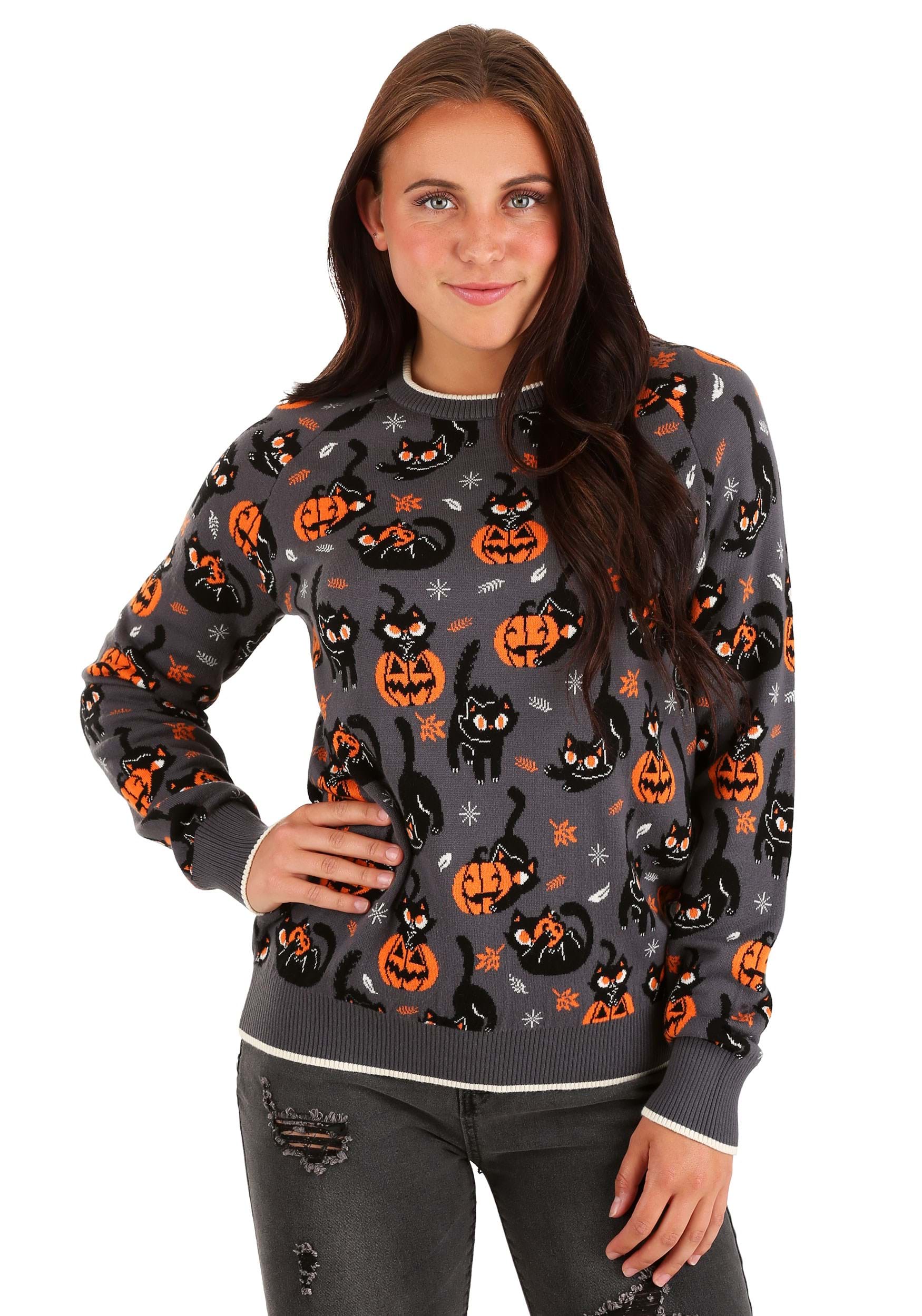 Quirky Kitty Ugly Halloween Sweater for Adults