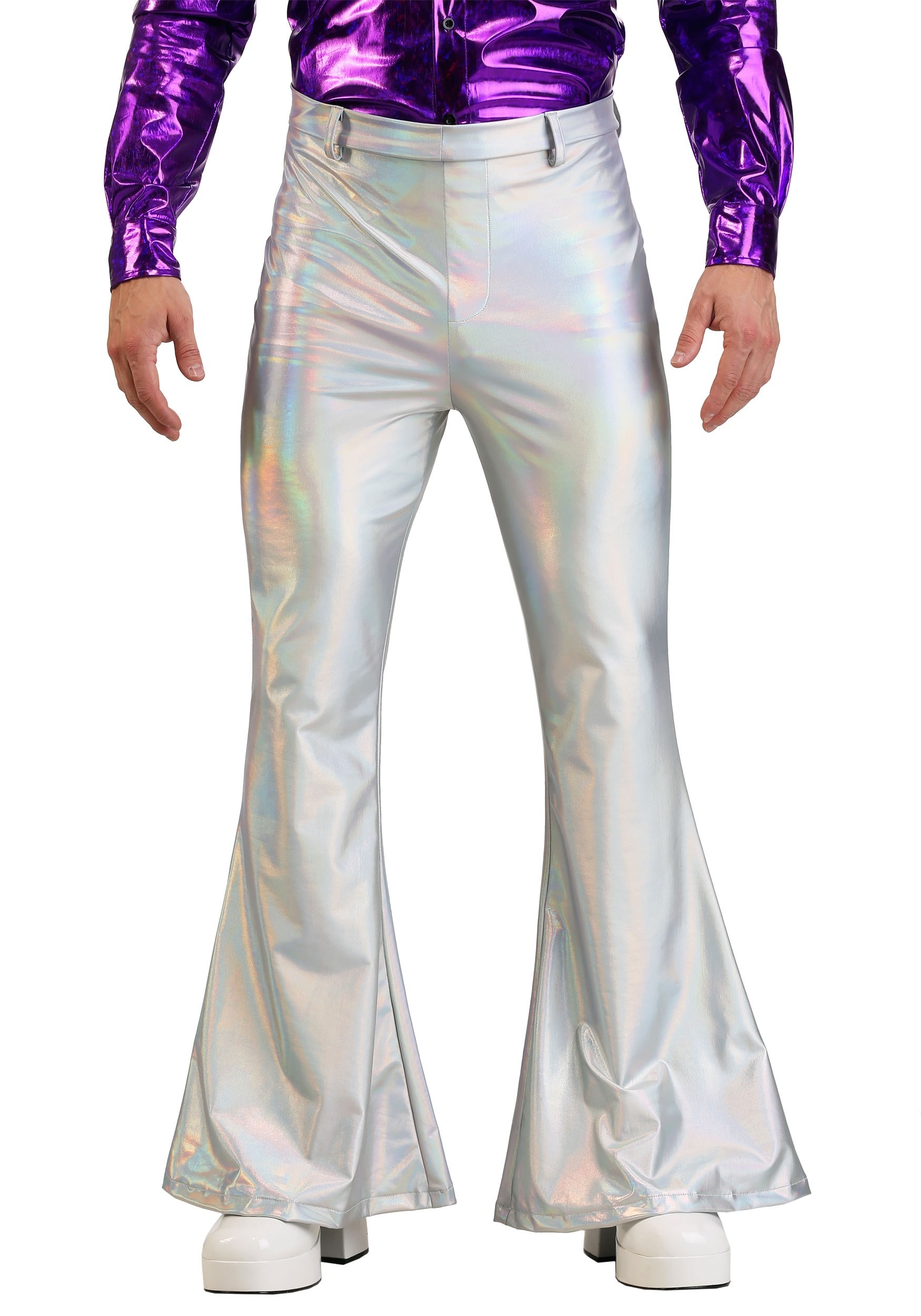 Adult Plus Size Holographic Disco Pants | Mens 70s Pants