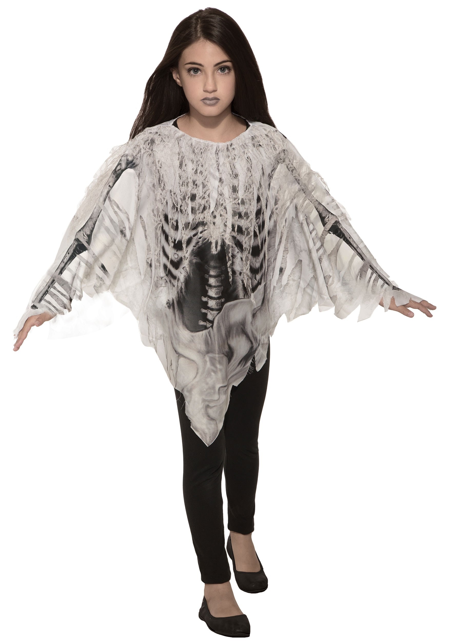 Tattered Skeleton Poncho Costume for Girls