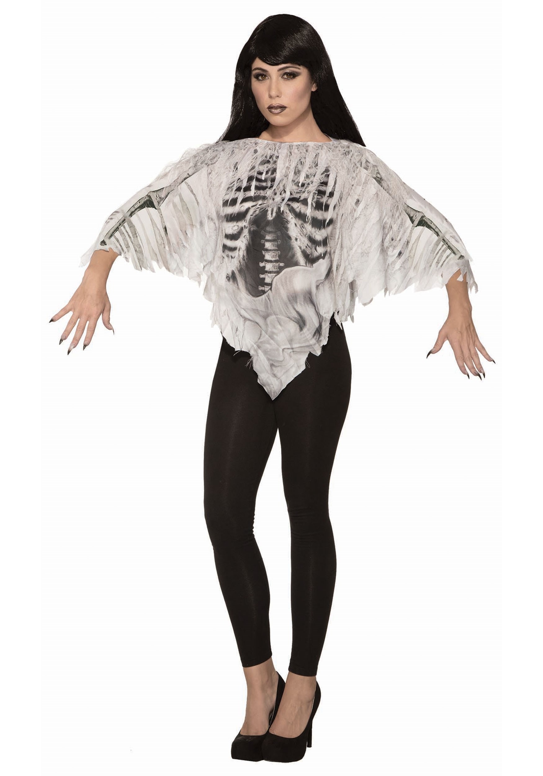 Photos - Fancy Dress Forum Novelties, Inc Tattered Skeleton Poncho Women's Costume Black/Gr