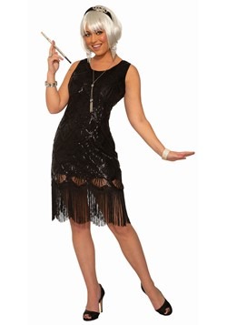 Black Beaded Fringe Flapper Dress Women's Costume