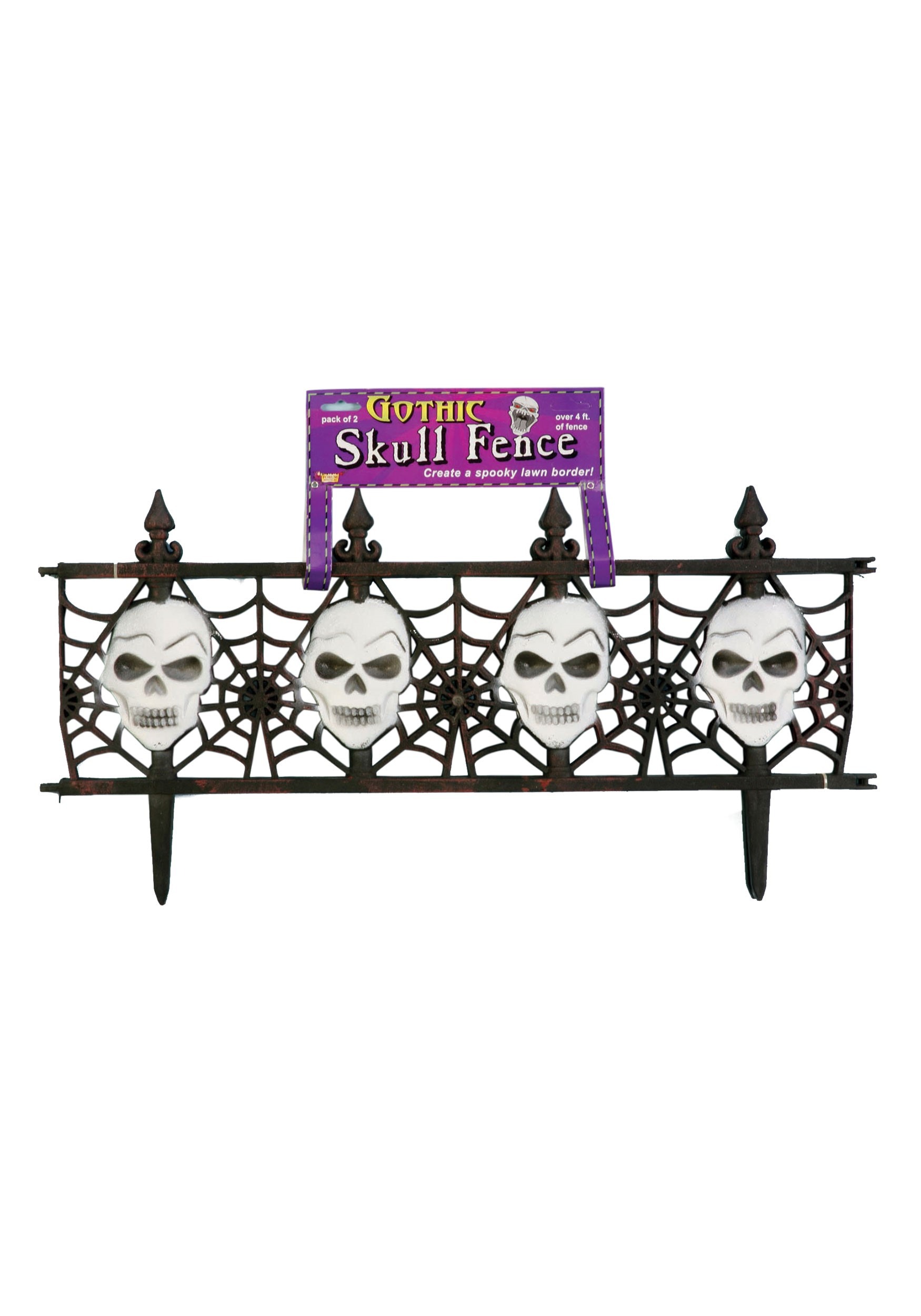 24" x 12" Gothic 2 Piece Skull Fence Halloween Decoration