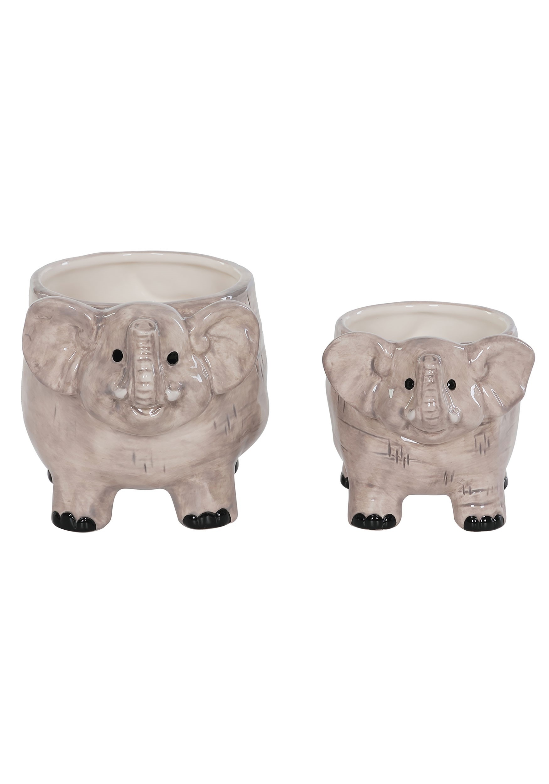 Set of 2 Elephant Ceramic Planters