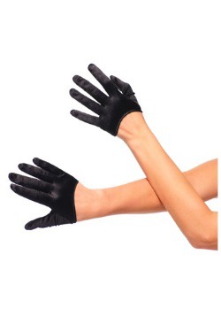 Cropped Satin Black Gloves