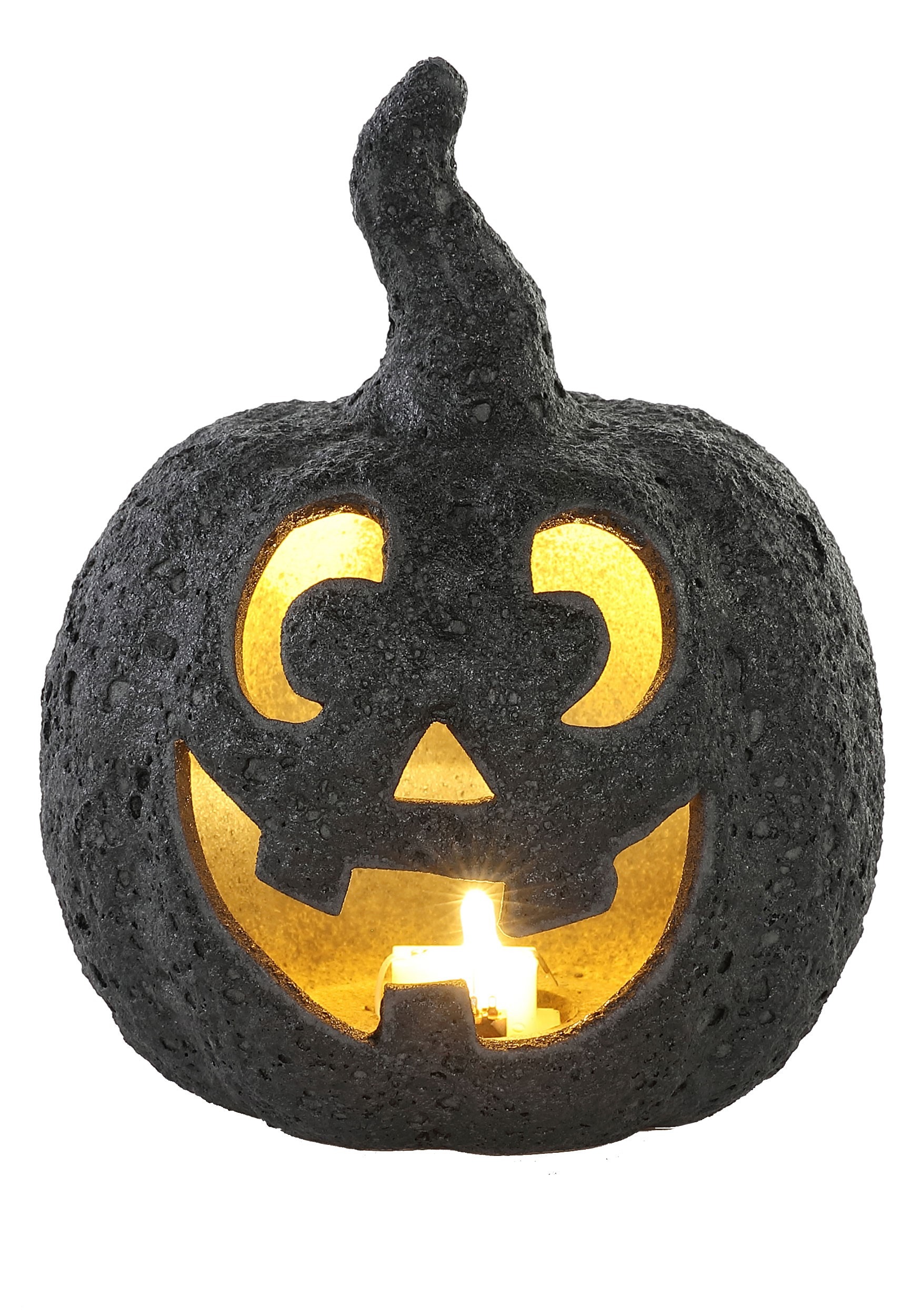 Small Black Stone-Look Glow Ceramic Pumpkin