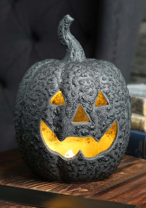 Large Ceramic Black Stone-Look Glow Pumpkin