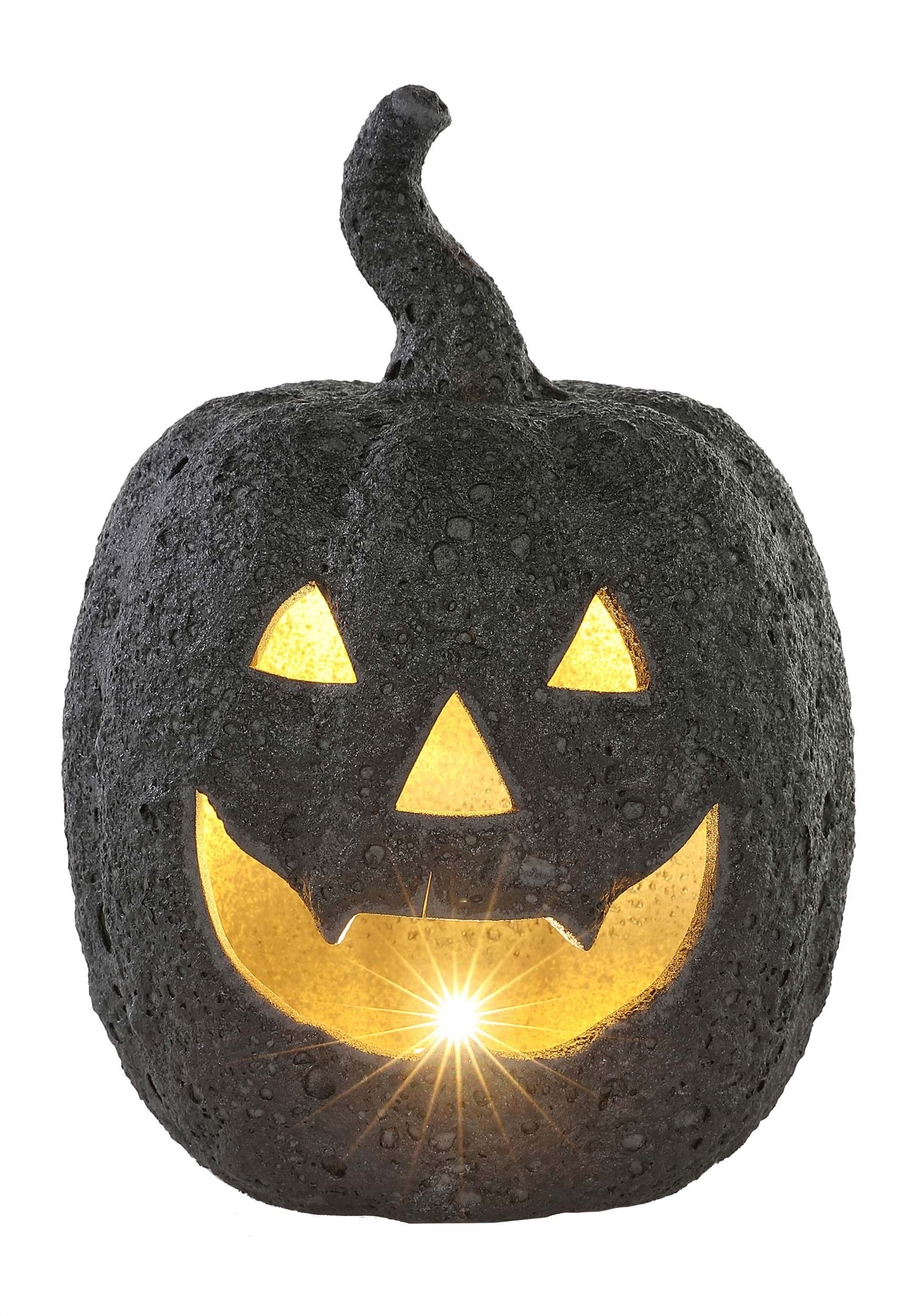 Large Black Stone-Look Ceramic Glow Pumpkin