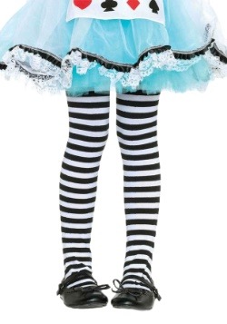 Kids White and Black Striped Tights