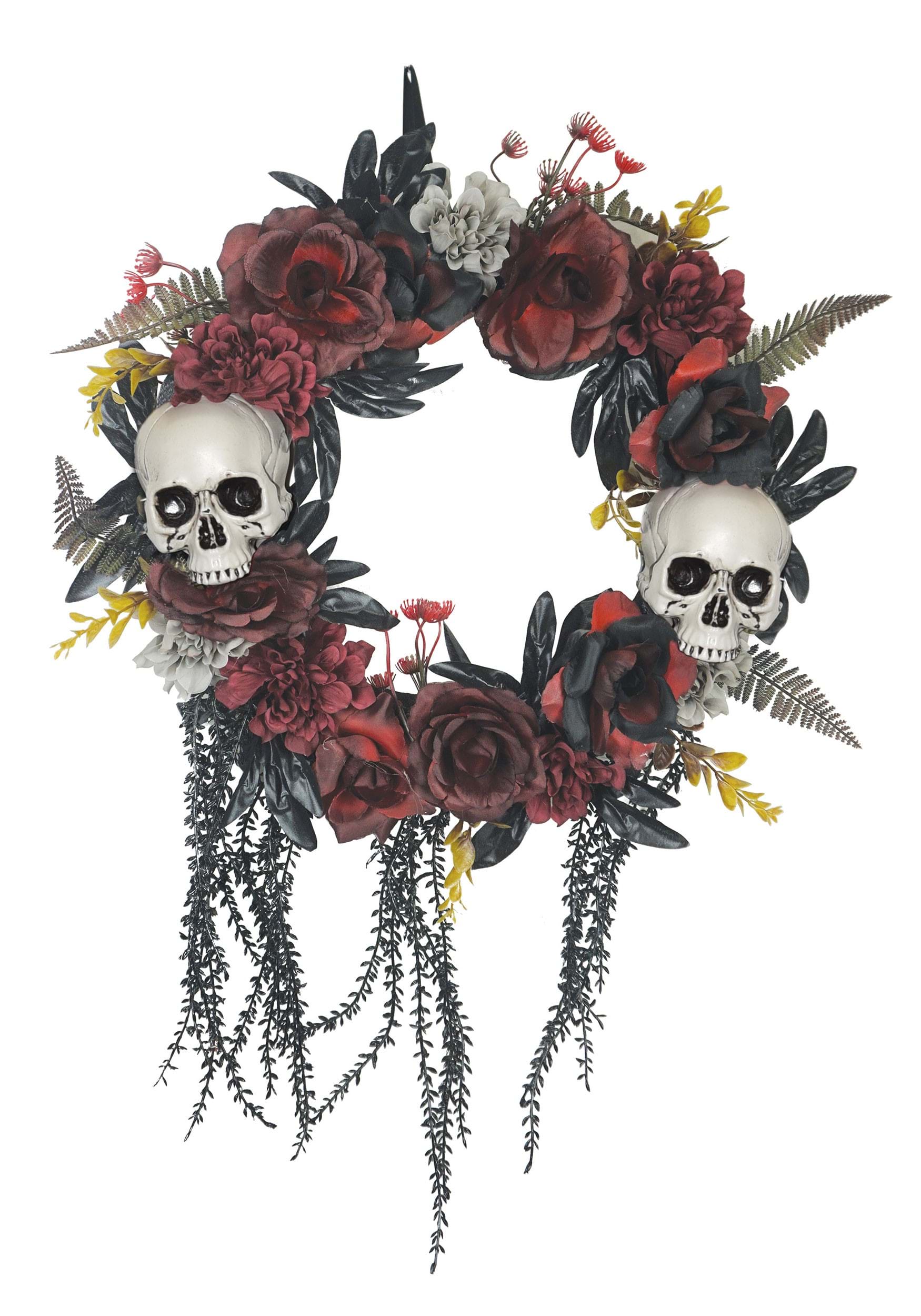 Skulls & Red Roses Wreath Halloween Decoration , Halloween Wreath