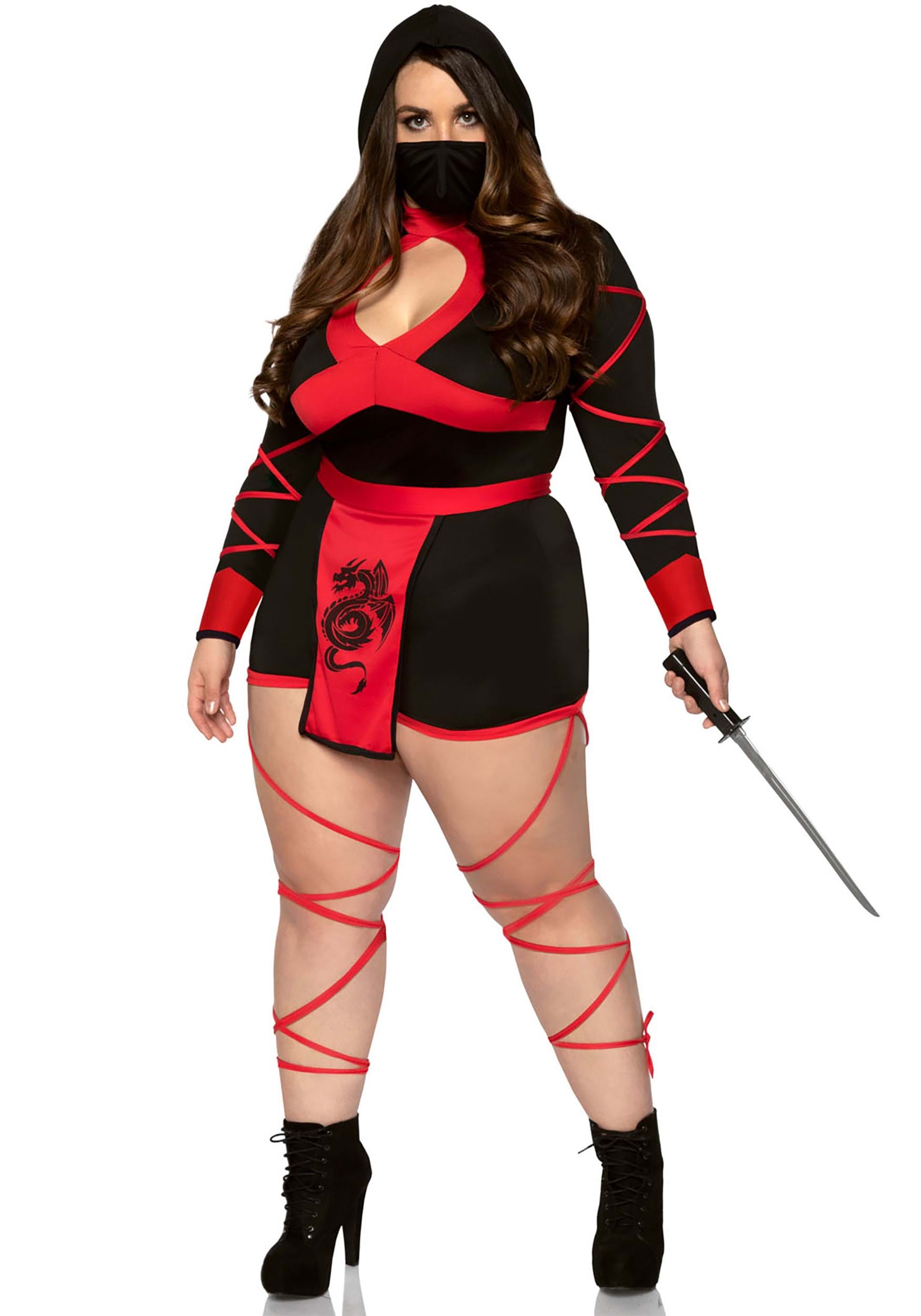 Photos - Fancy Dress MKW Leg Avenue Plus Size Dragon Ninja Costume for Women Black/Red LE85401X 