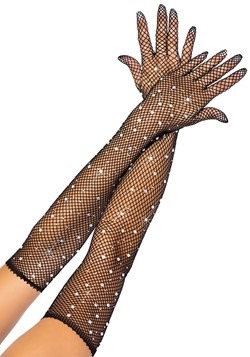 Adult Black Rhinestone Fishnet Opera Gloves