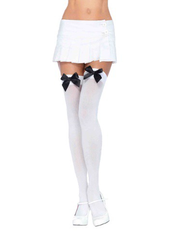 Womens White Stockings with Black Bows