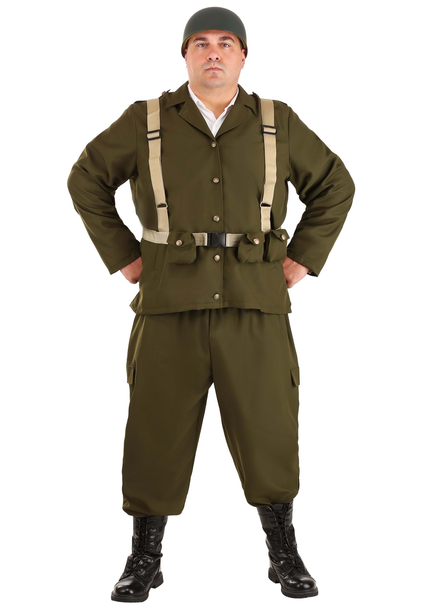 Photos - Fancy Dress Deluxe FUN Costumes Men's Plus Size  WW2 Soldier Costume Brown/Green FU 