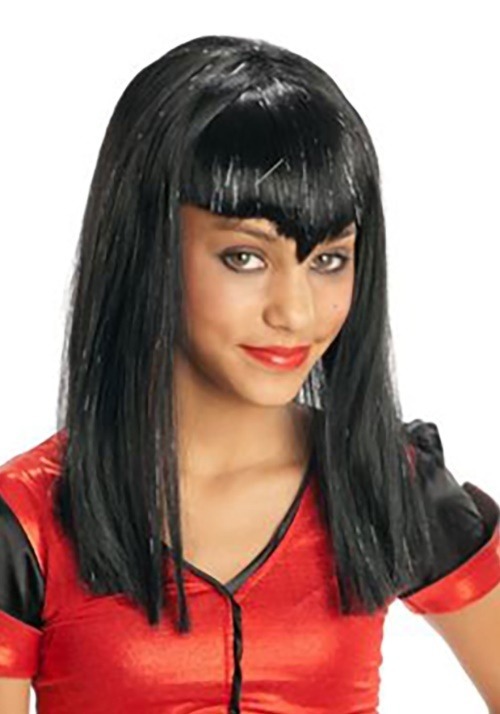 Kids Black Glitter Vampire Widow Peak Wig