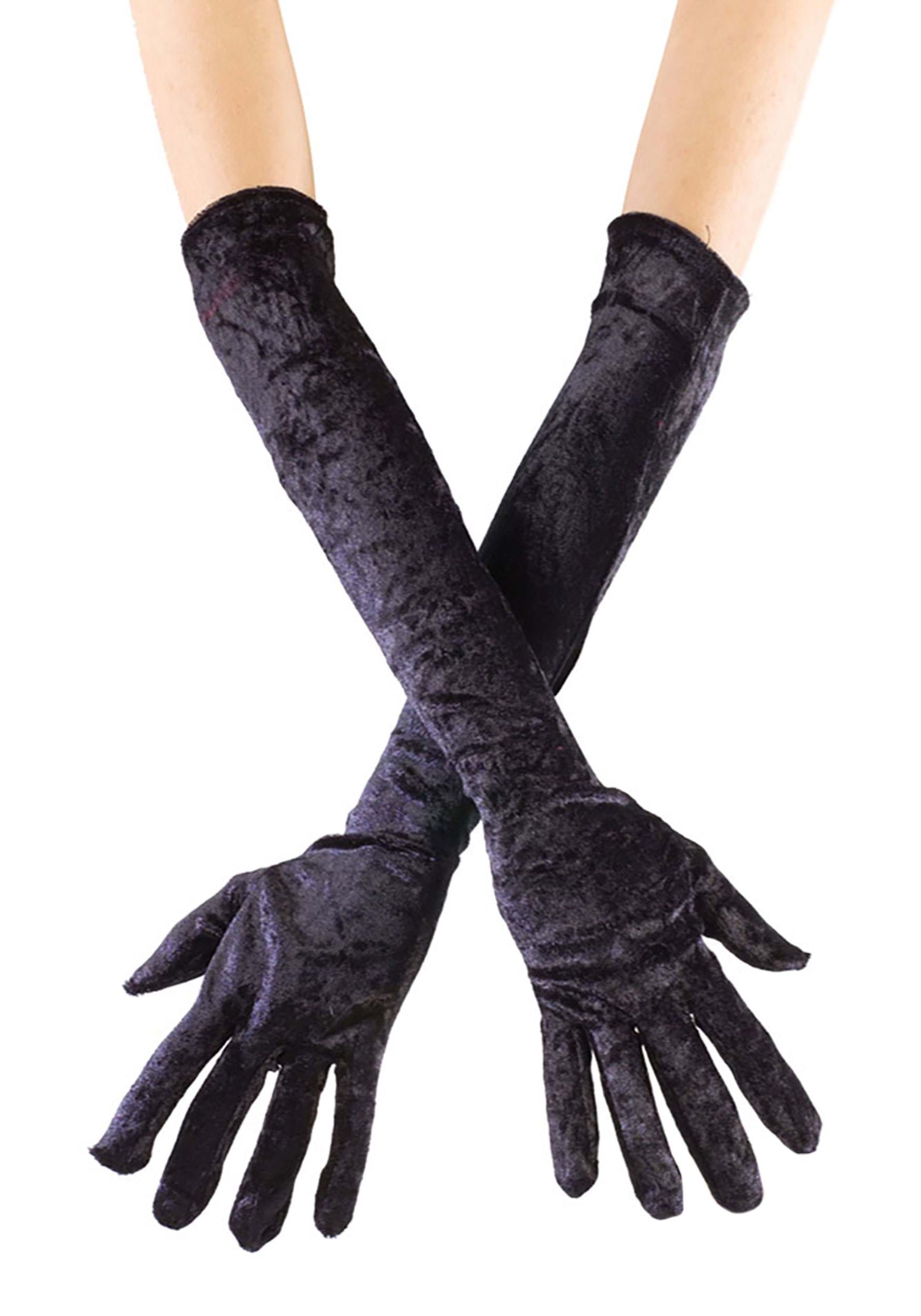 Womens Long Black Velvet Gloves