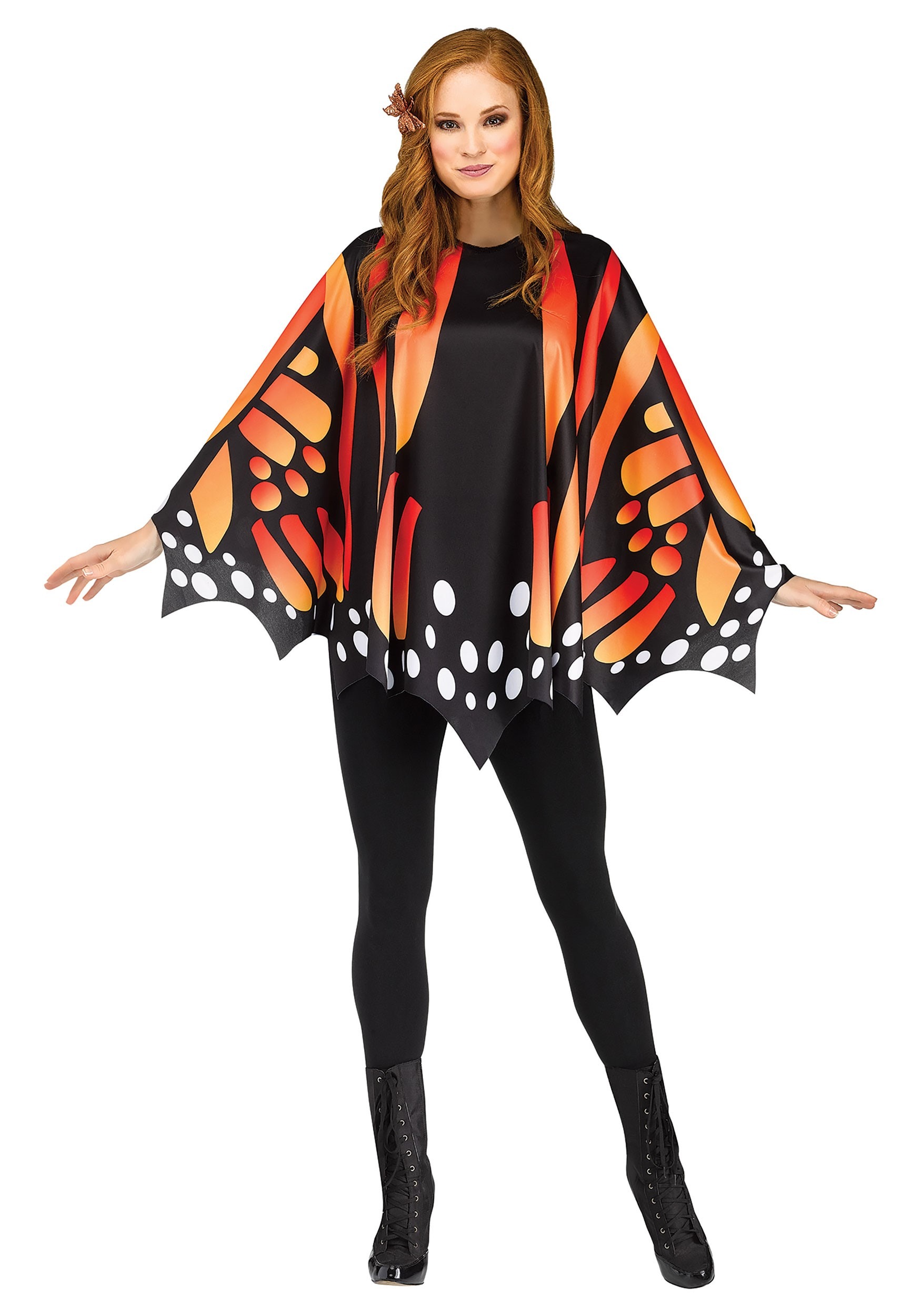 Photos - Fancy Dress Monarch Fun World  Butterfly Poncho For Women Black/Orange FU90538M 